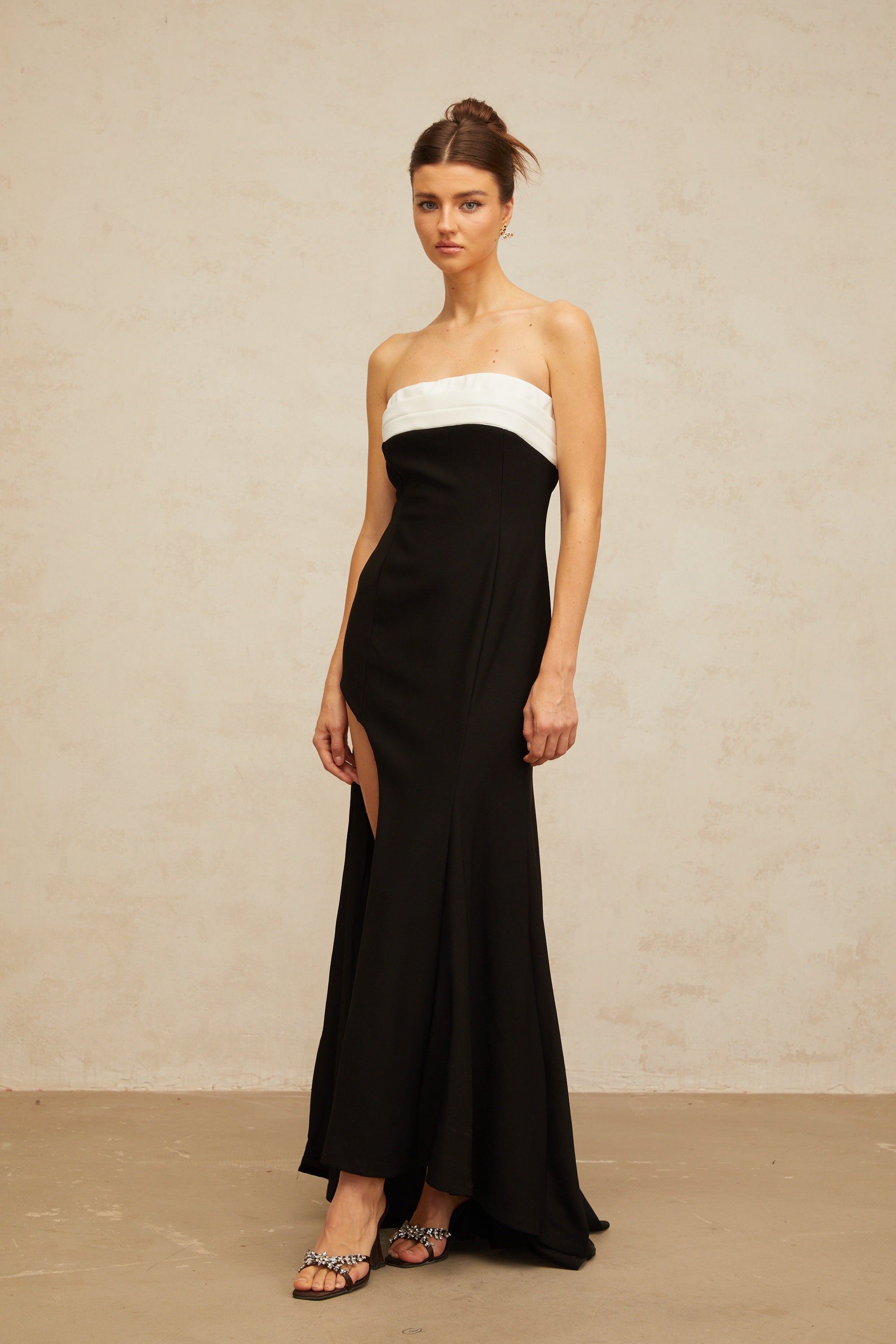 Yasmine black color-block off-shoulder maxi dress