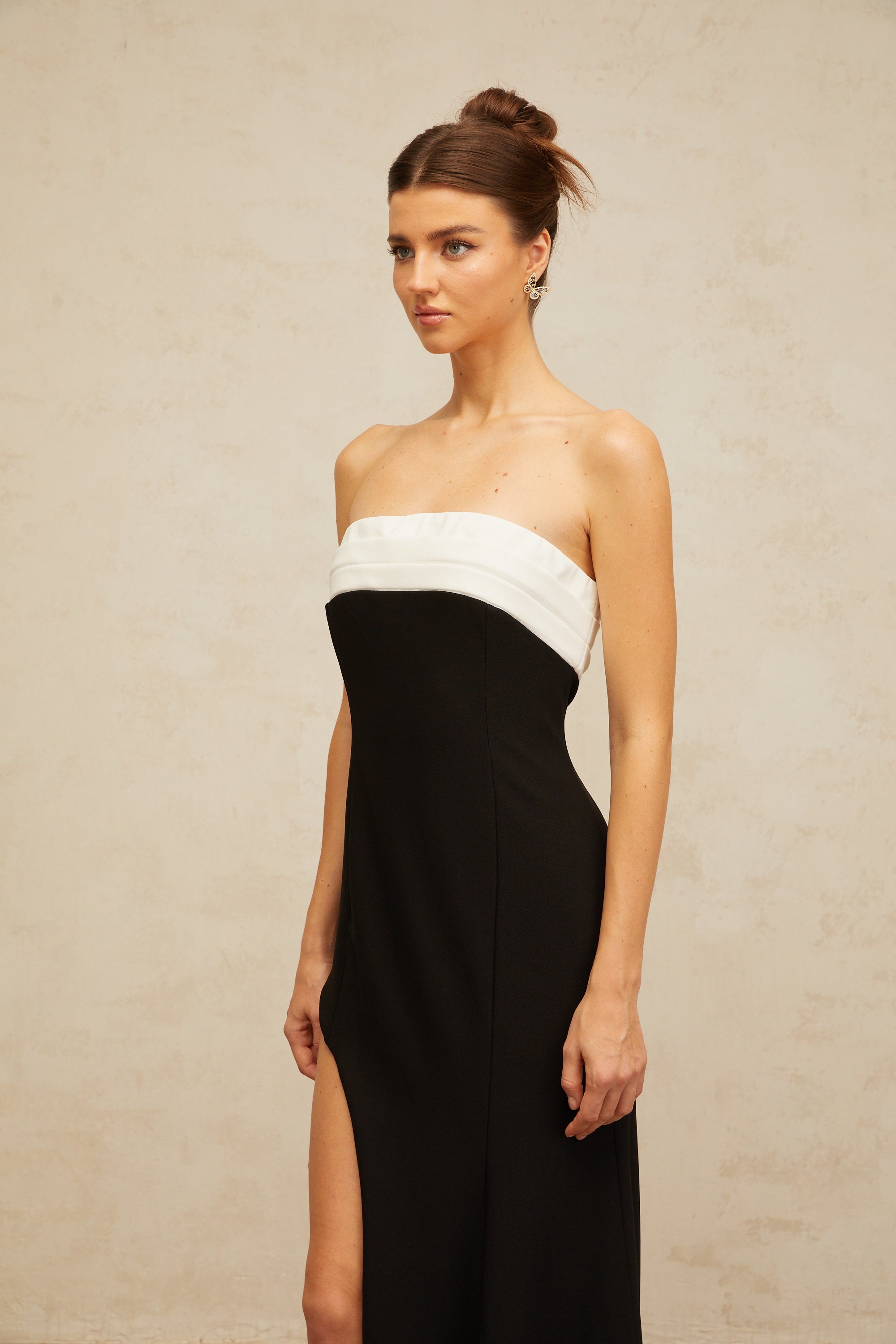 Yasmine black color-block off-shoulder maxi dress