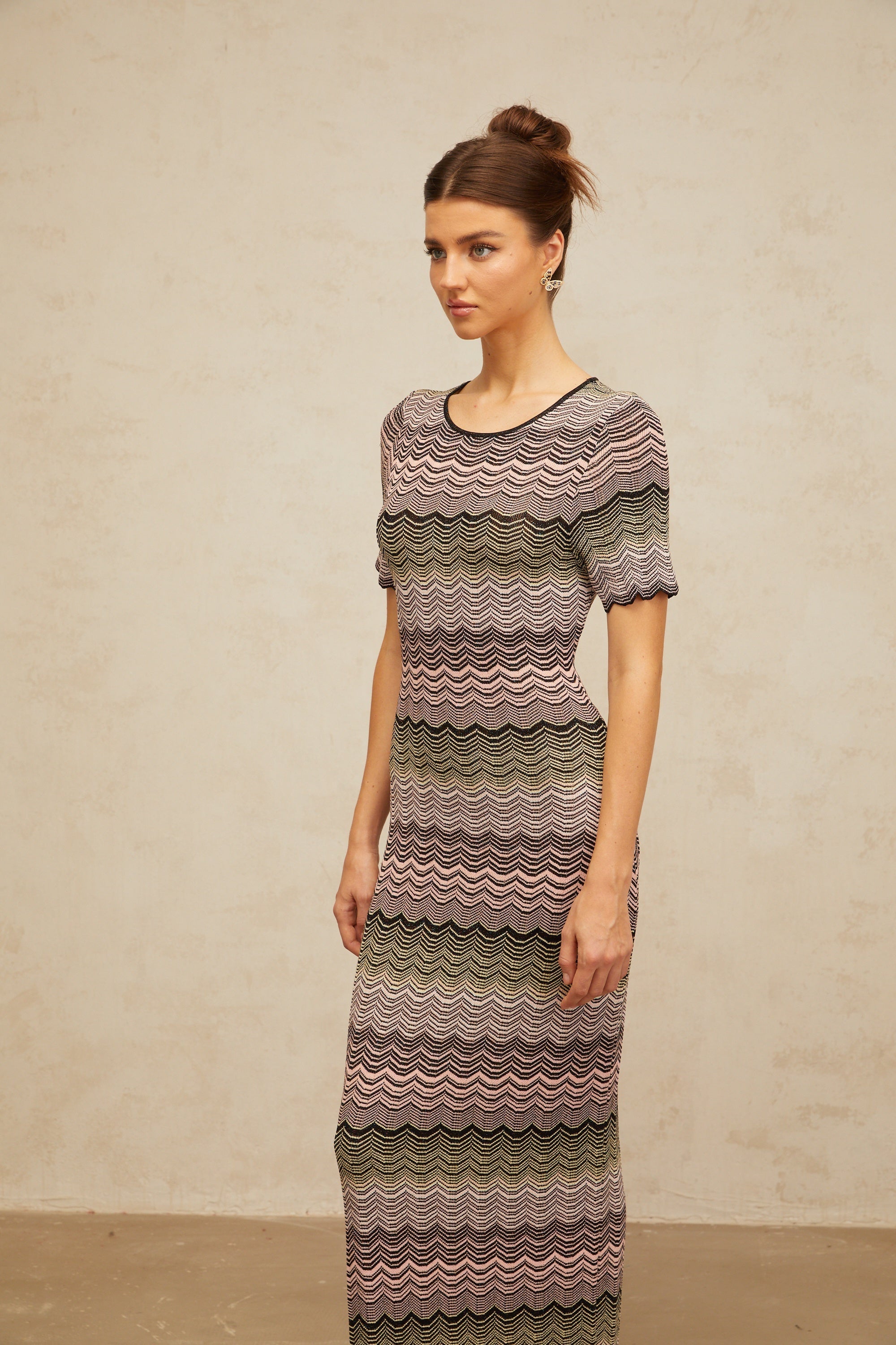 Louane pink wavy-crochet knit maxi dress