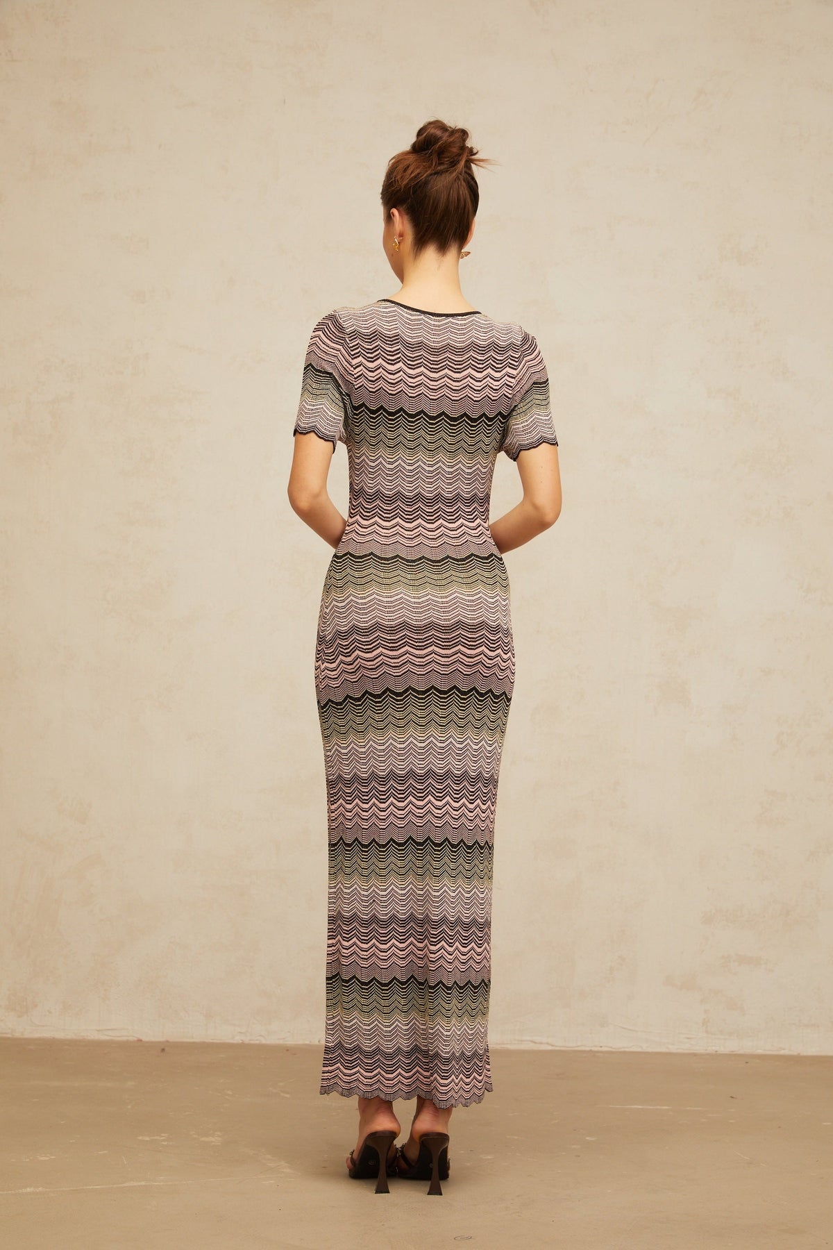 Louane pink wavy-crochet knit maxi dress