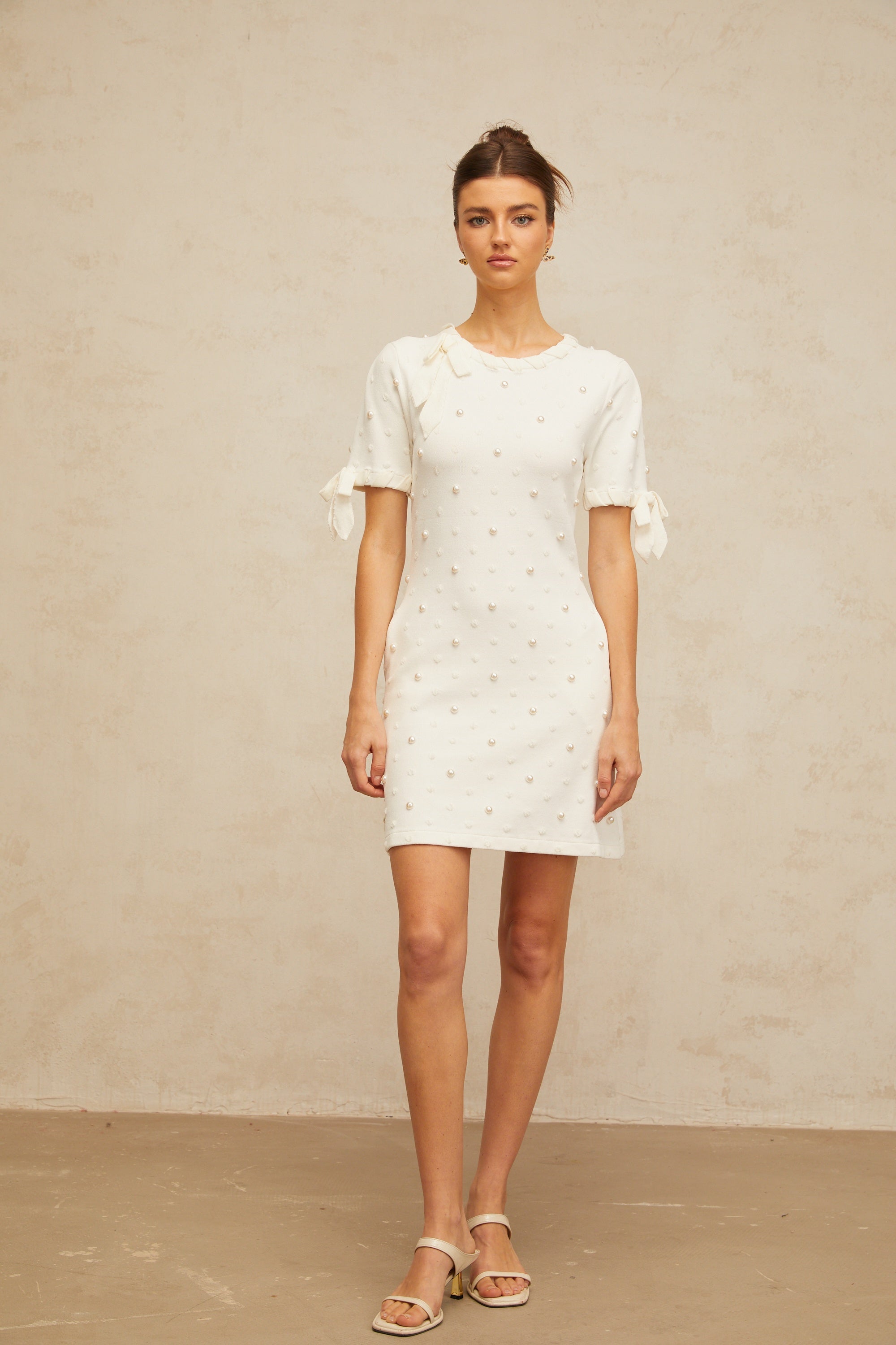 Prunelle white polka-dot heart knitted mini dress