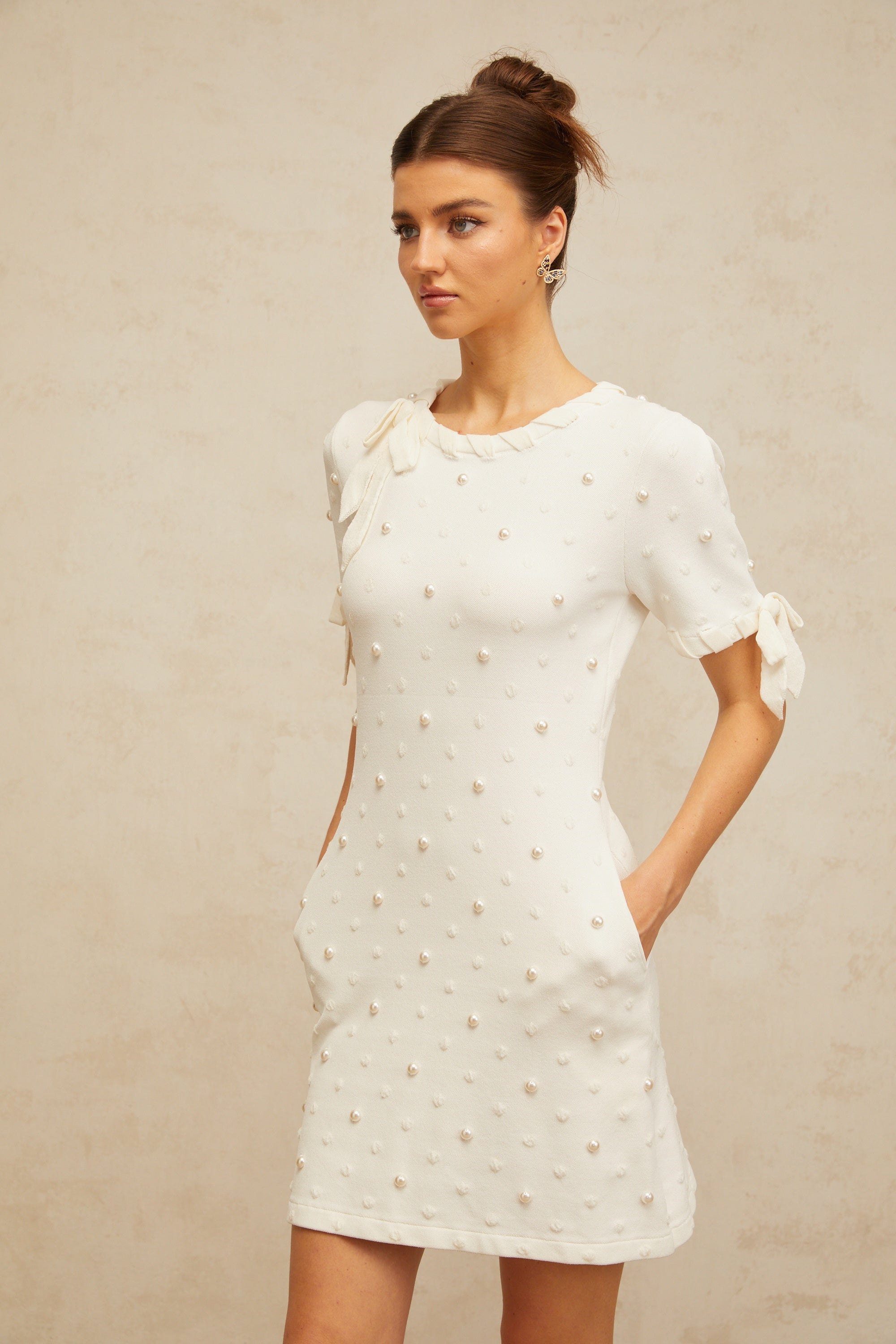 Prunelle white polka-dot heart knitted mini dress