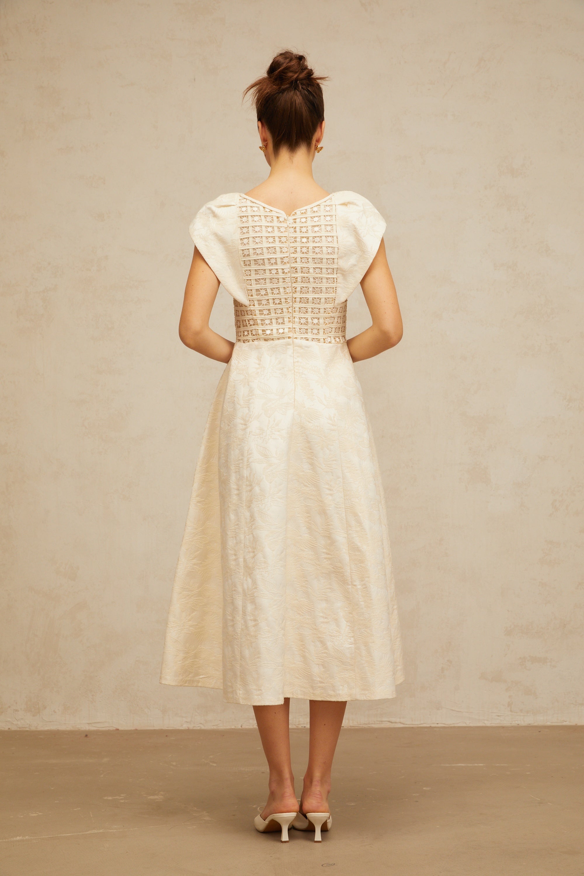 Xenia neutrals floral-embroidered embellished midi dress (Final Sale-US Only)