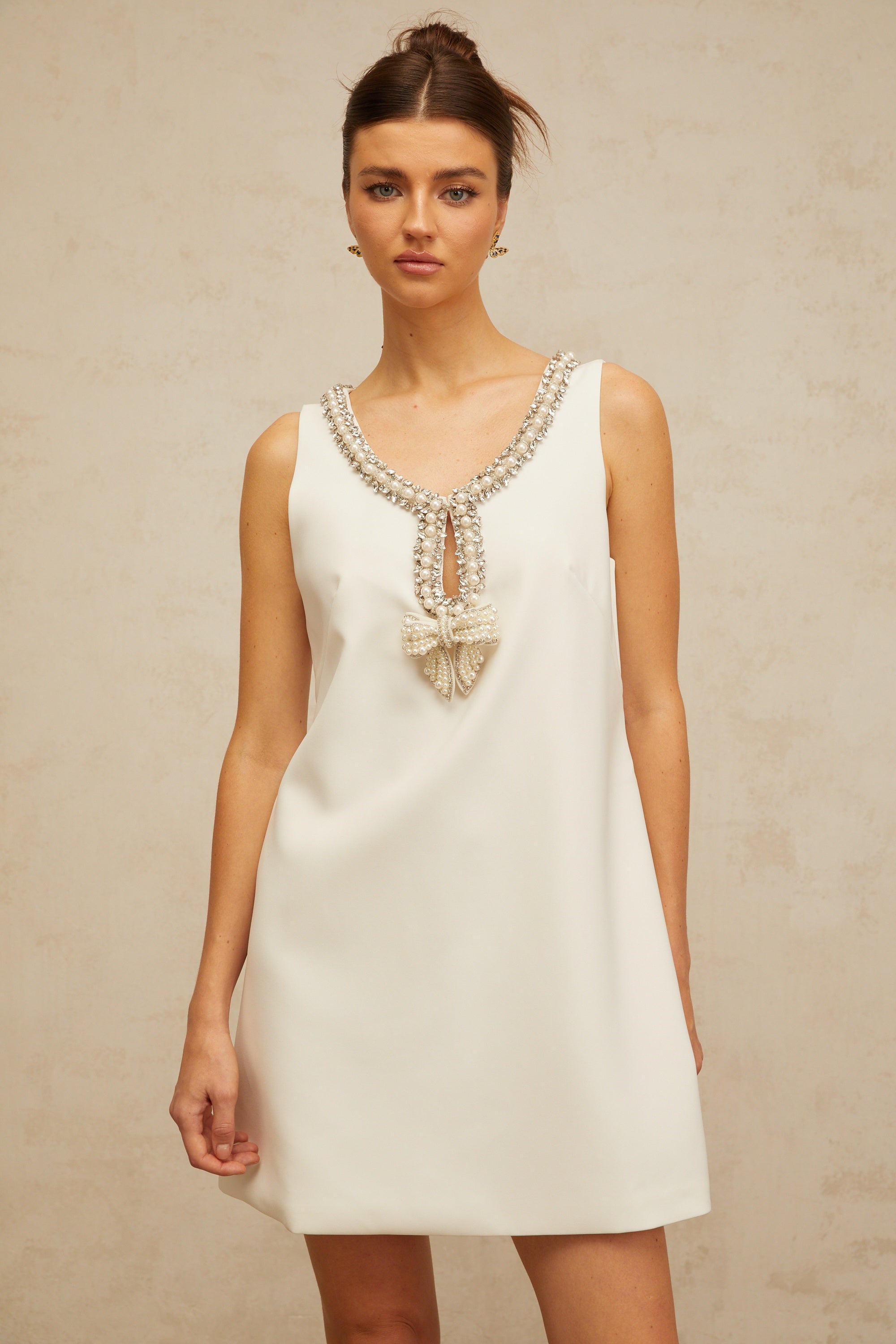 Clothilde white bowknot embellished mini dress