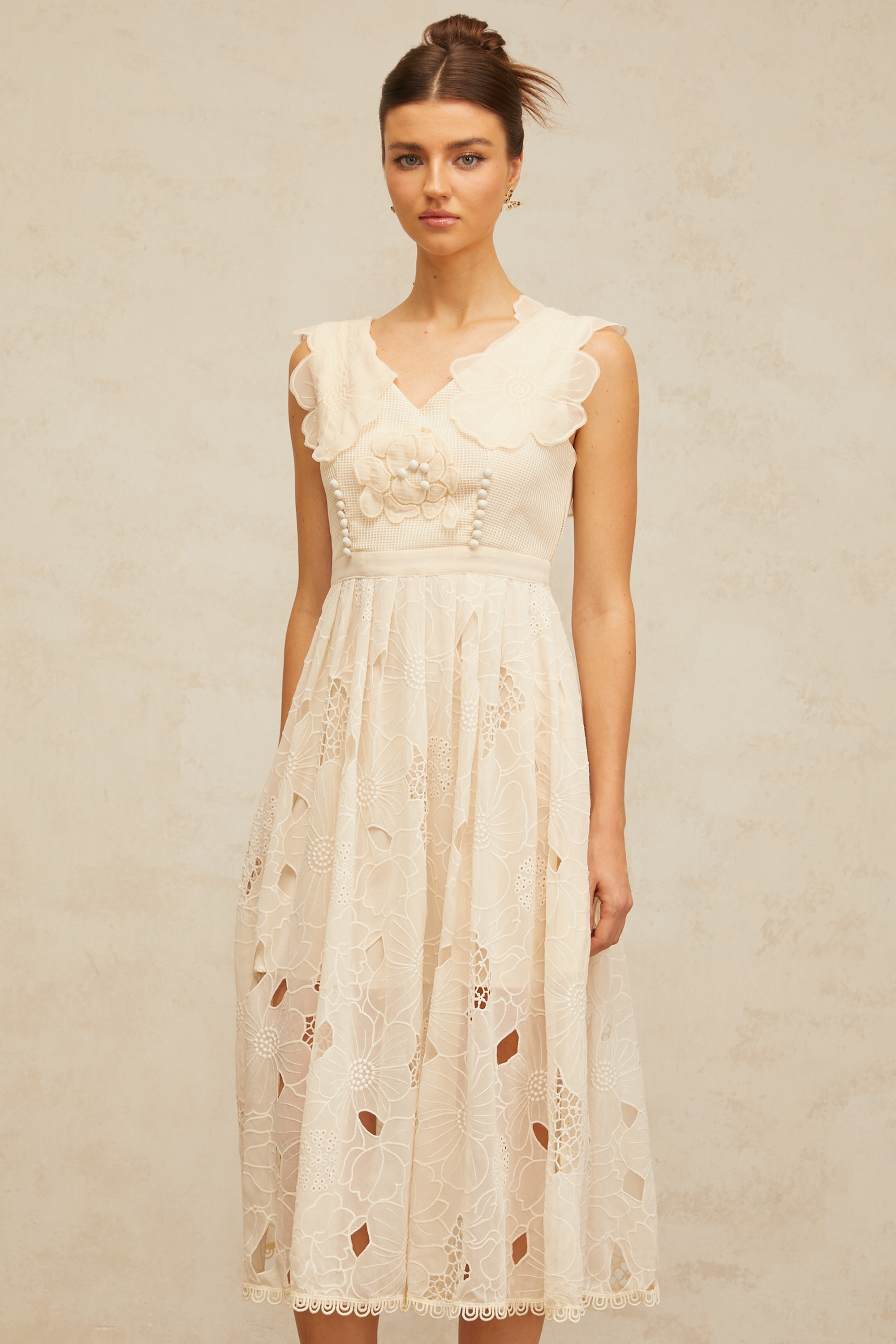 Anaïs neutrals beaded floral-embroidered midi dress (Final Sale-US Only)