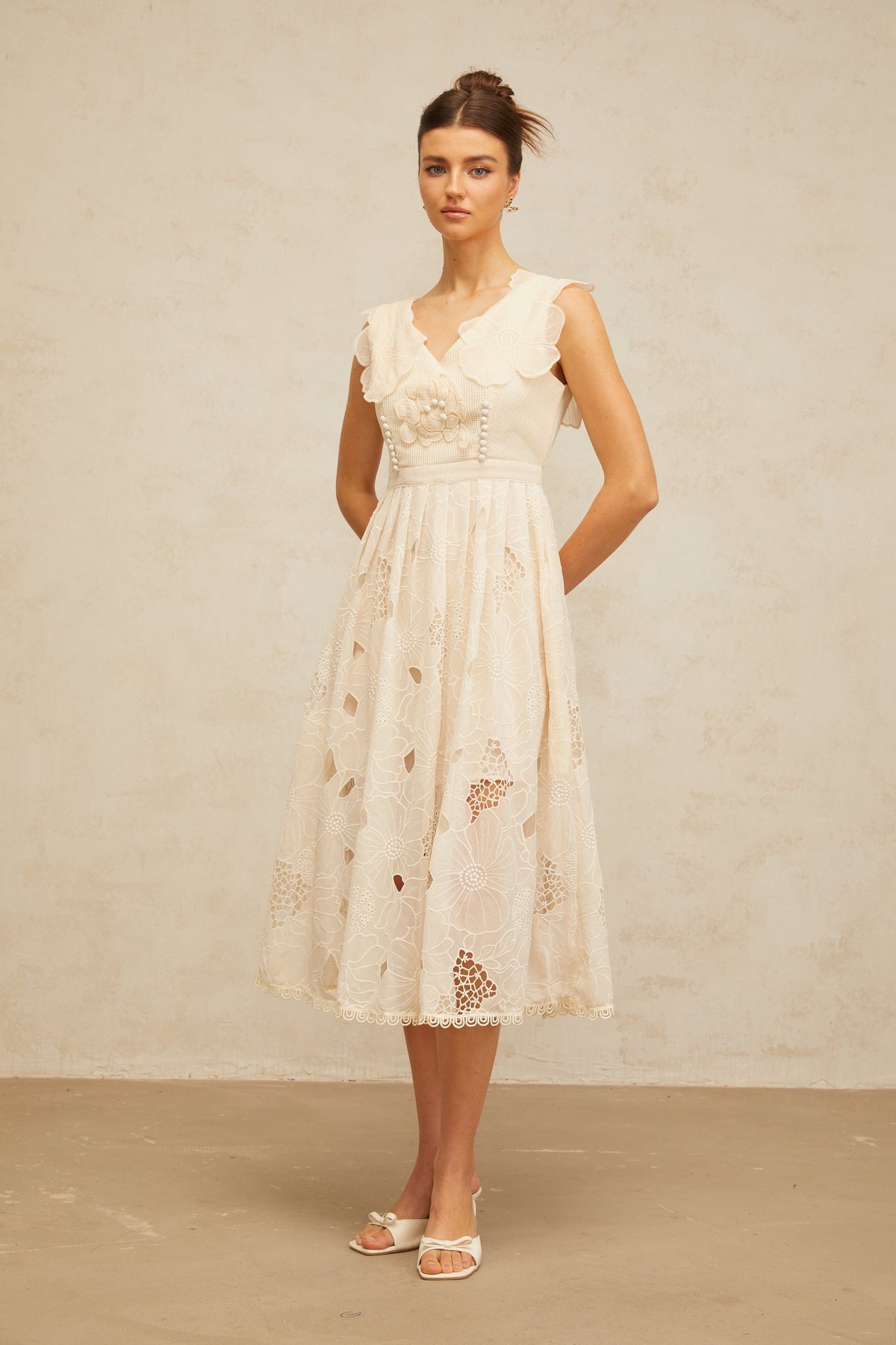 Anaïs neutrals beaded floral-embroidered midi dress (Final Sale-US Only)