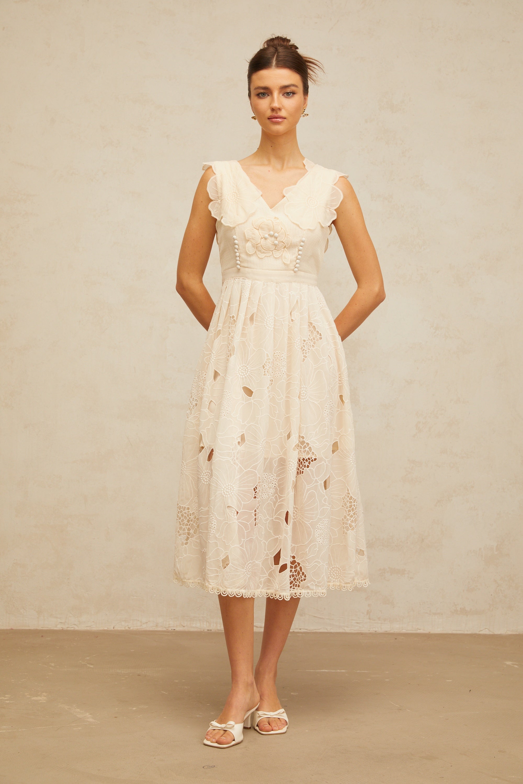 Anaïs neutrals beaded floral-embroidered midi dress (Final Sale-US Only)