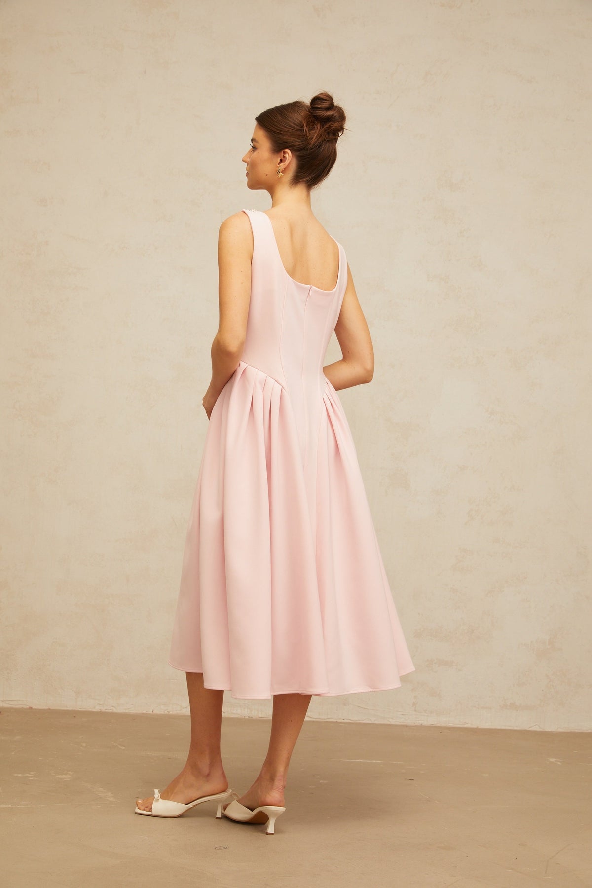 Béatrice pink crystal pleated midi dress