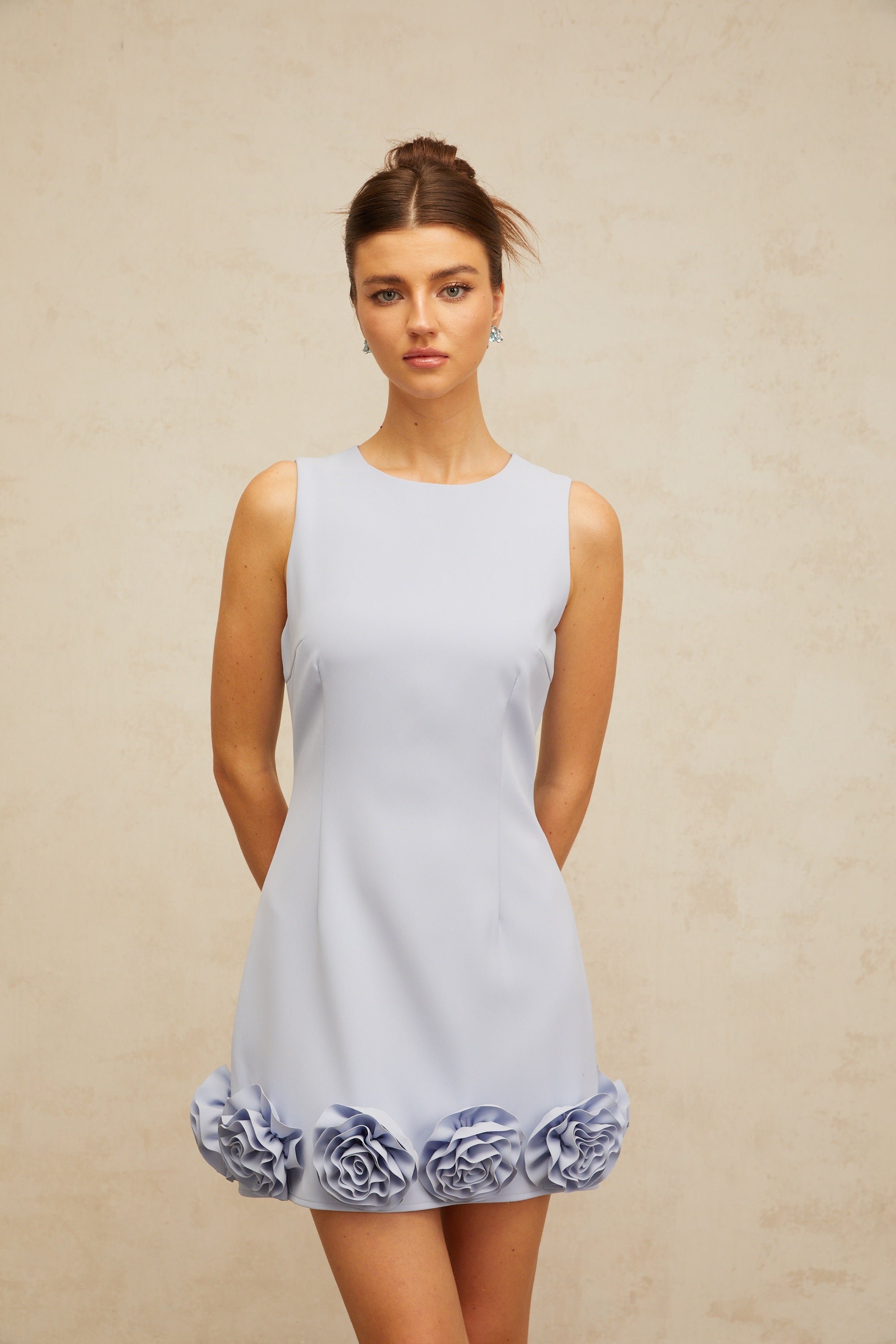 Maelle blue faux-flower mini dress