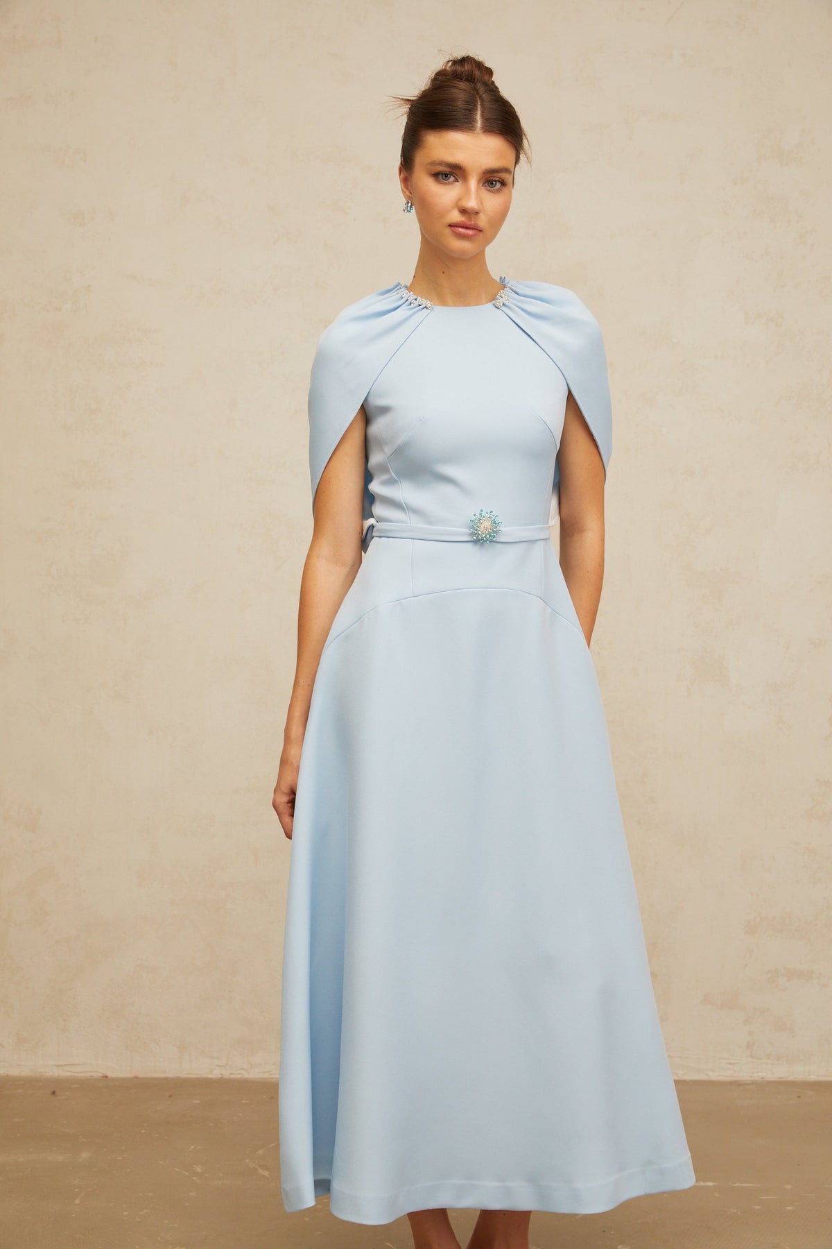 Lina blue shawl-panel embellished midi dress (Final Sale-US Only)