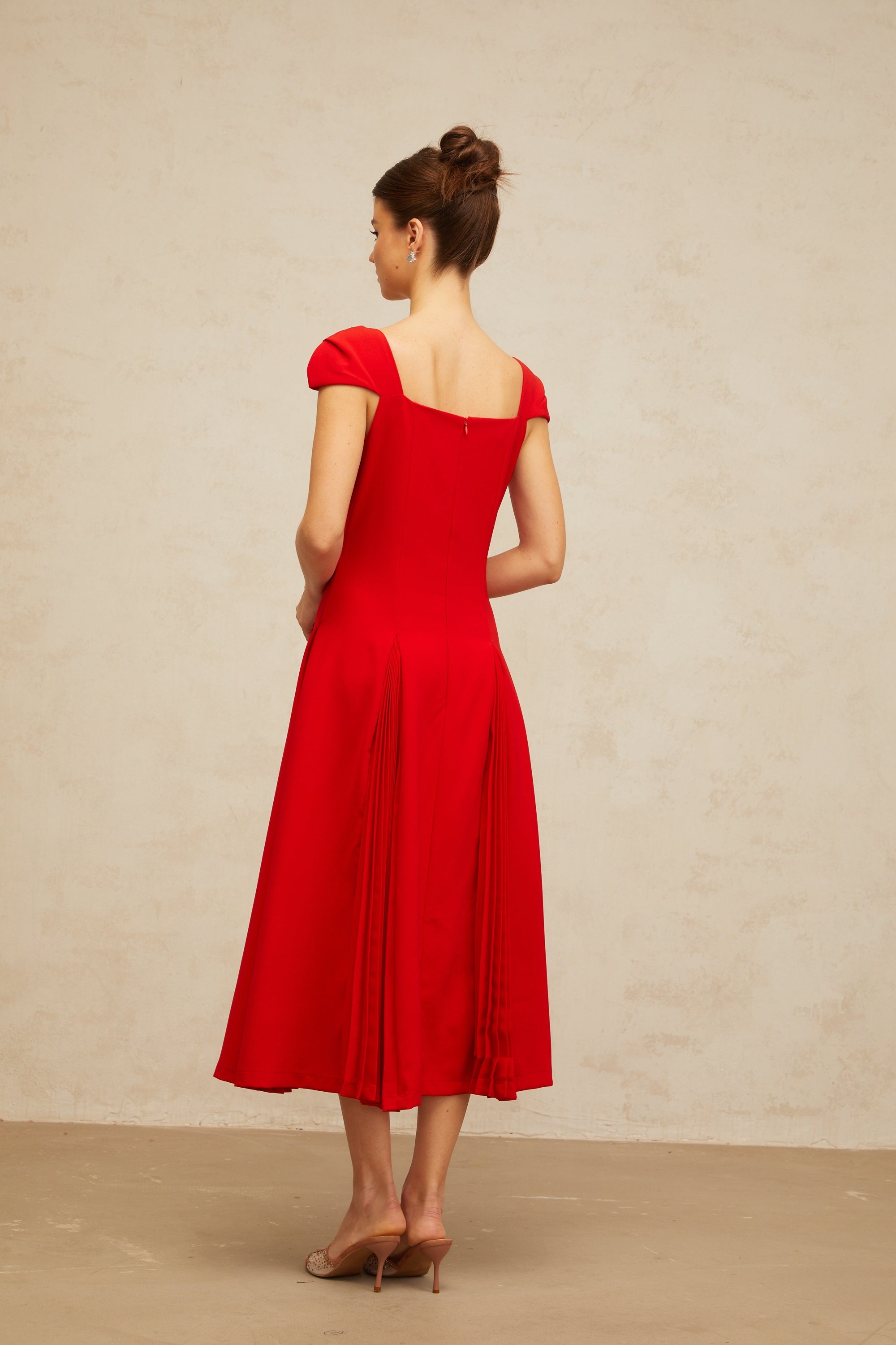 Gervaise red pleated-detail flared midi dress