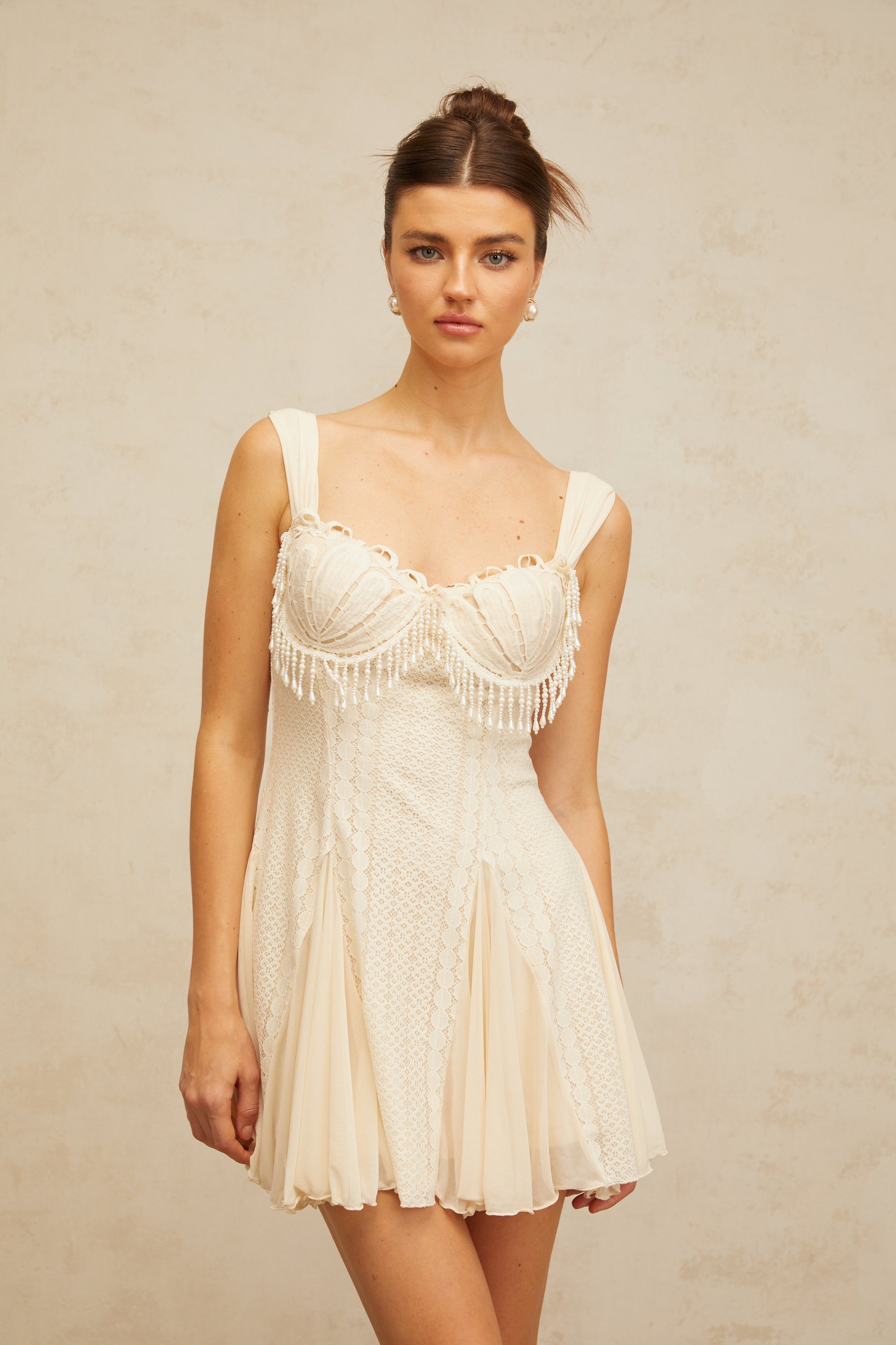Calliopée cream-white embellished flared mini dress
