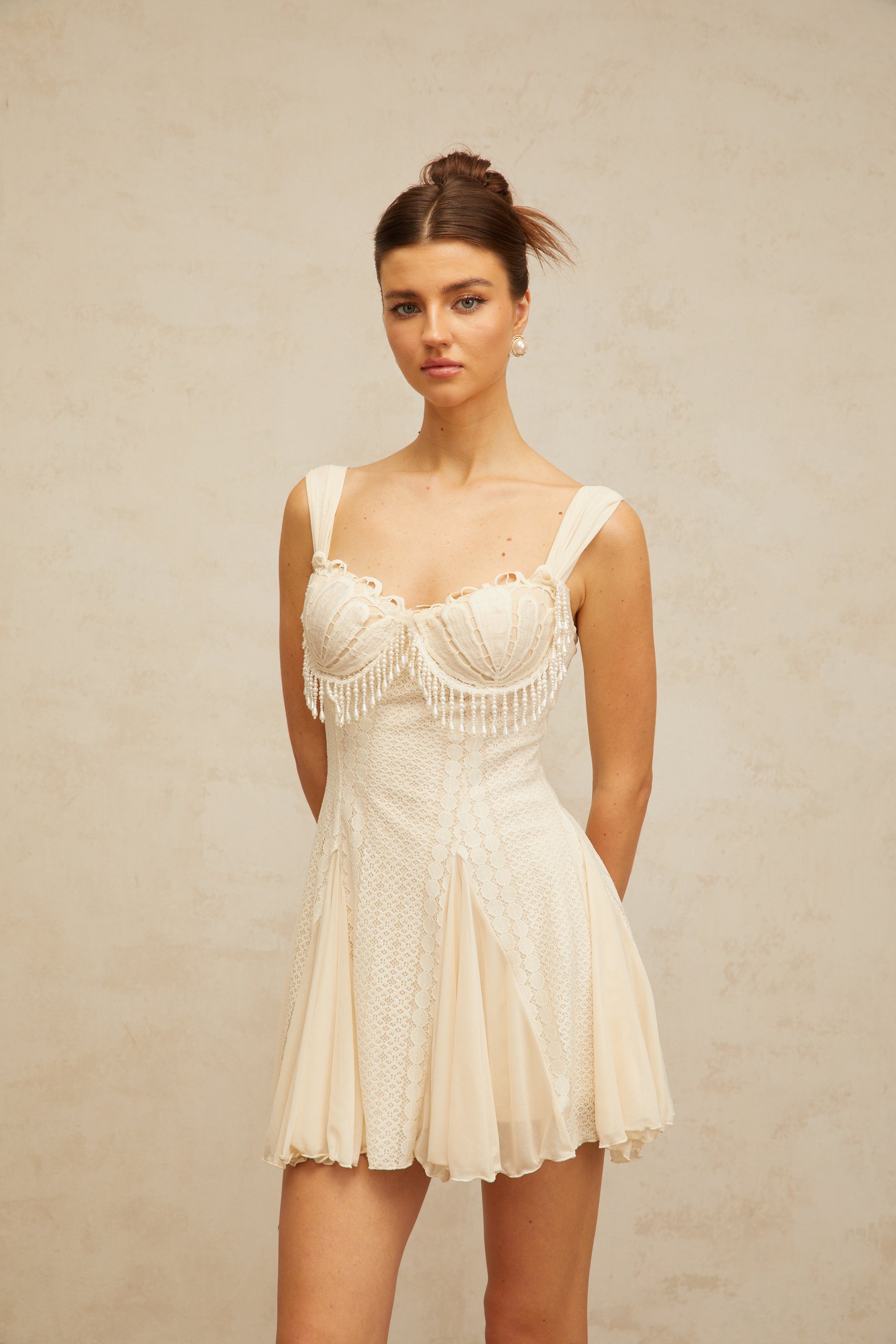 Calliopée cream-white embellished flared mini dress