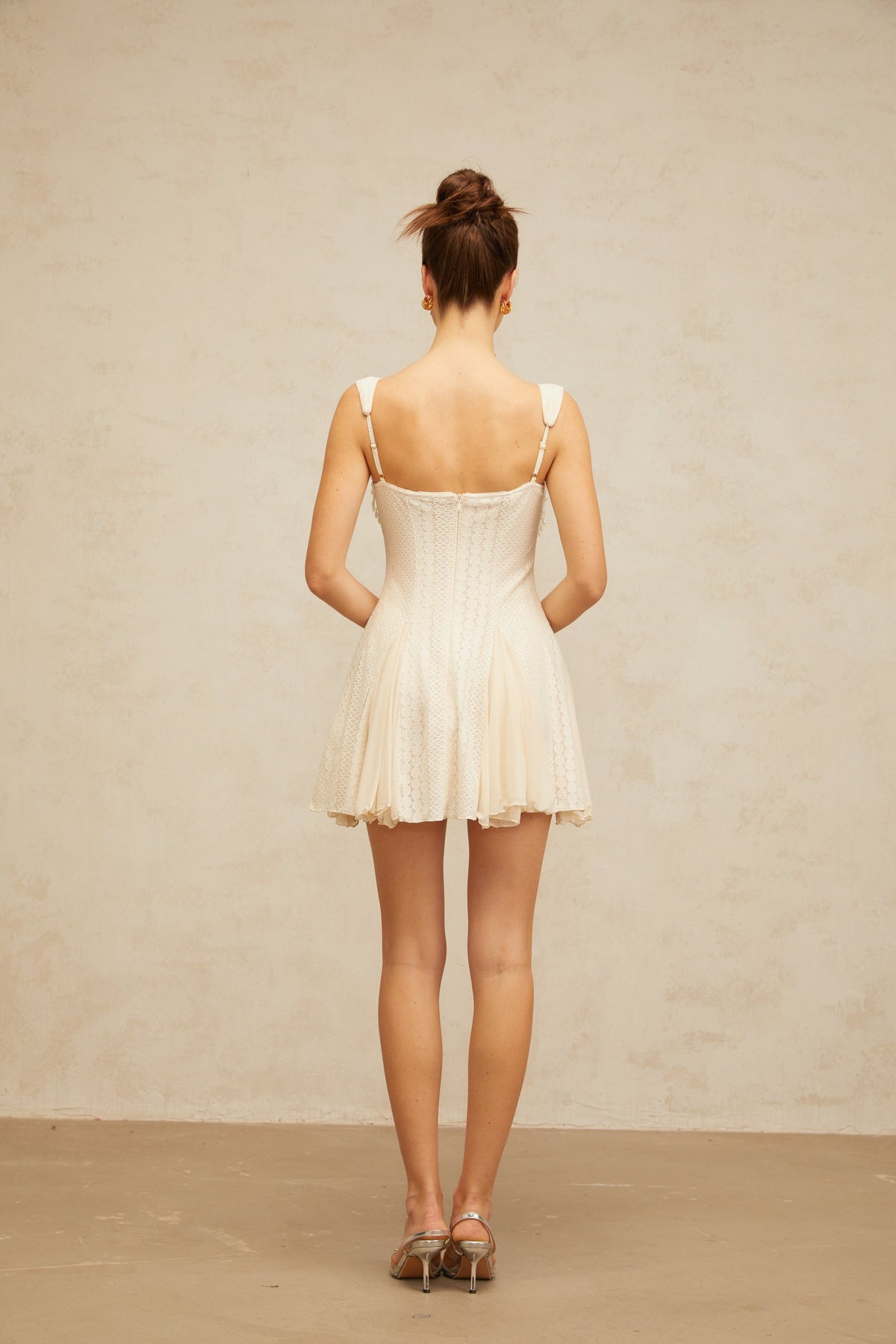 Calliopée cream-white embellished flared mini dress