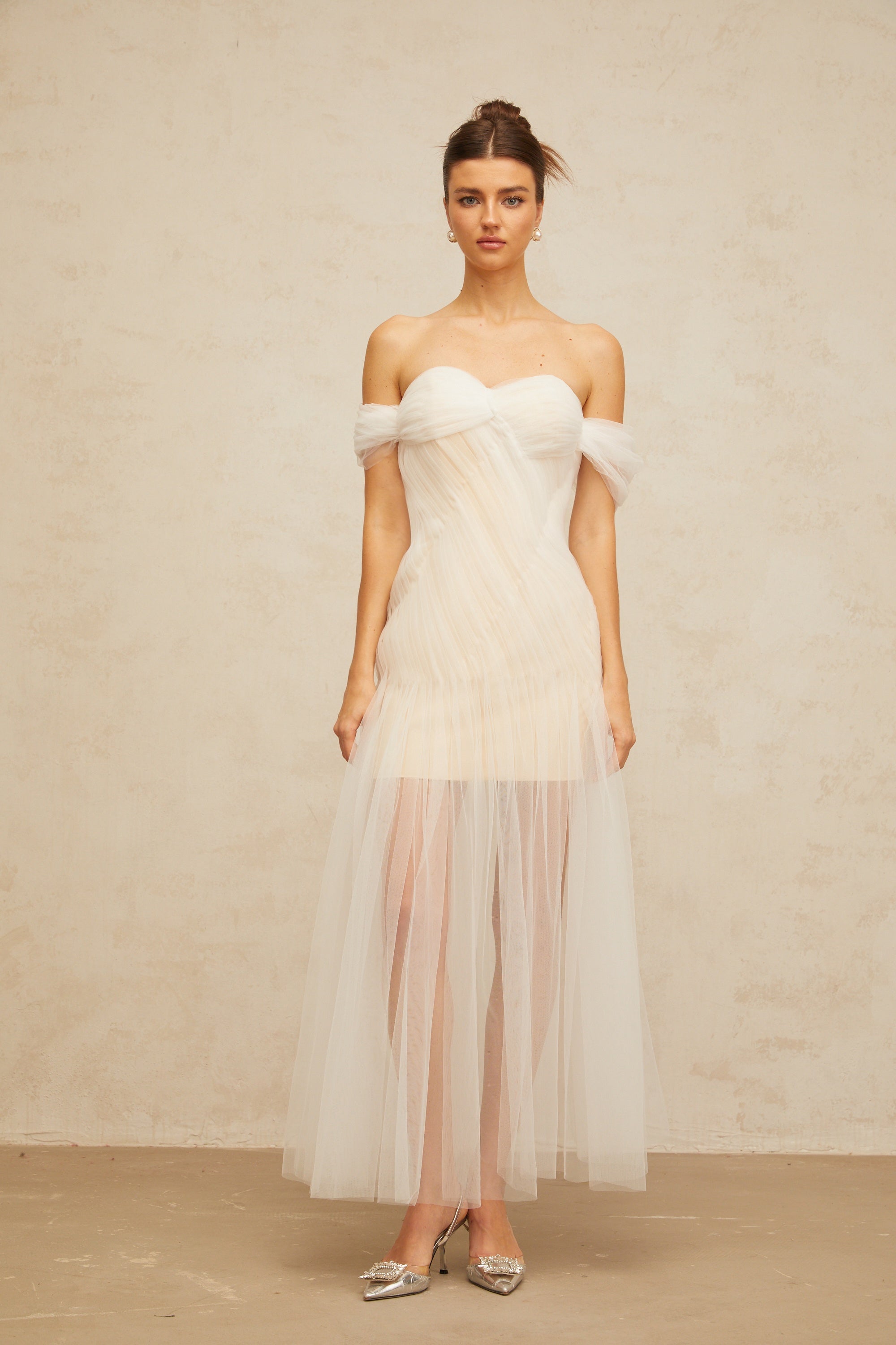 Sibylle off-white pleated tulle maxi dress