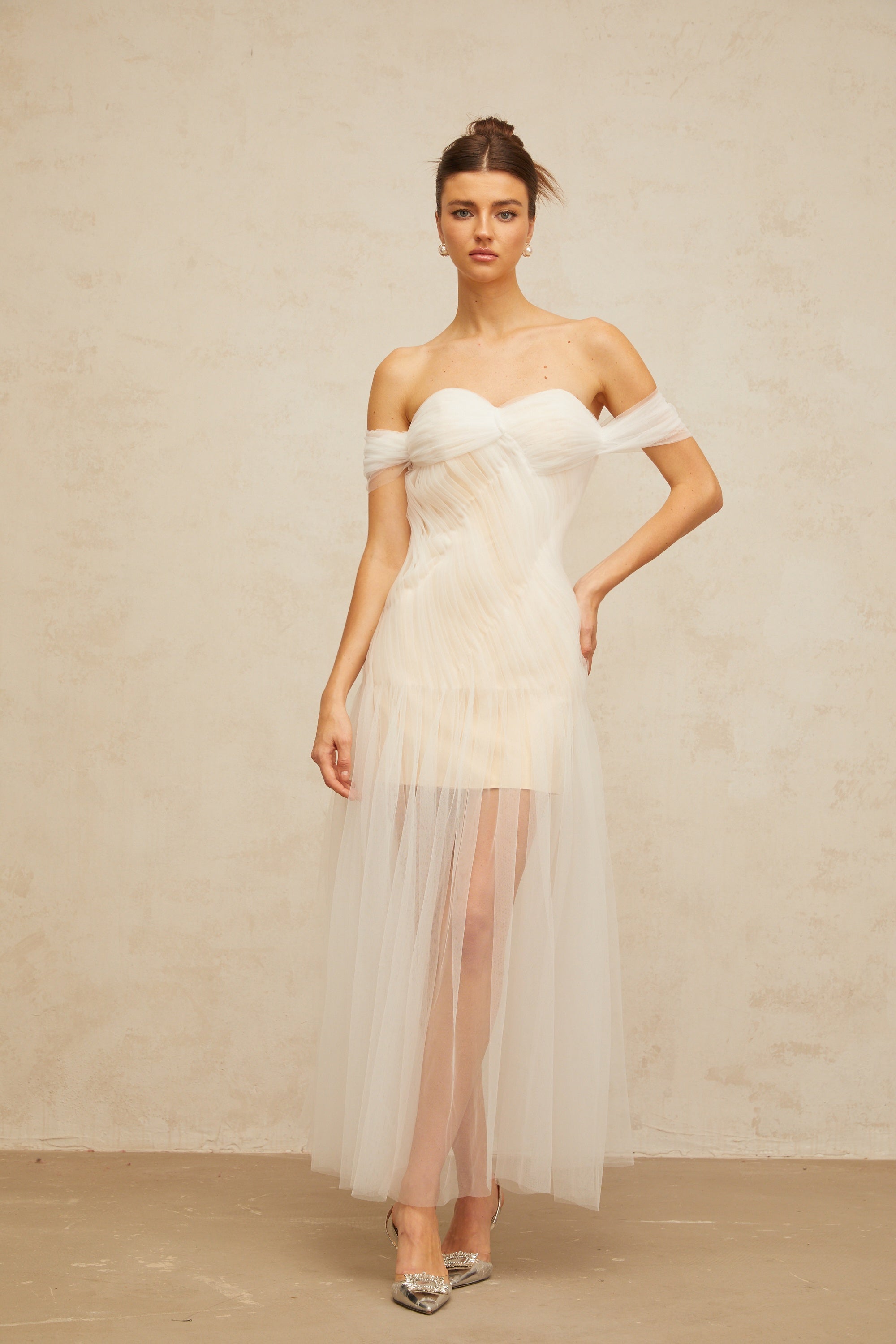 Sibylle off-white pleated tulle maxi dress