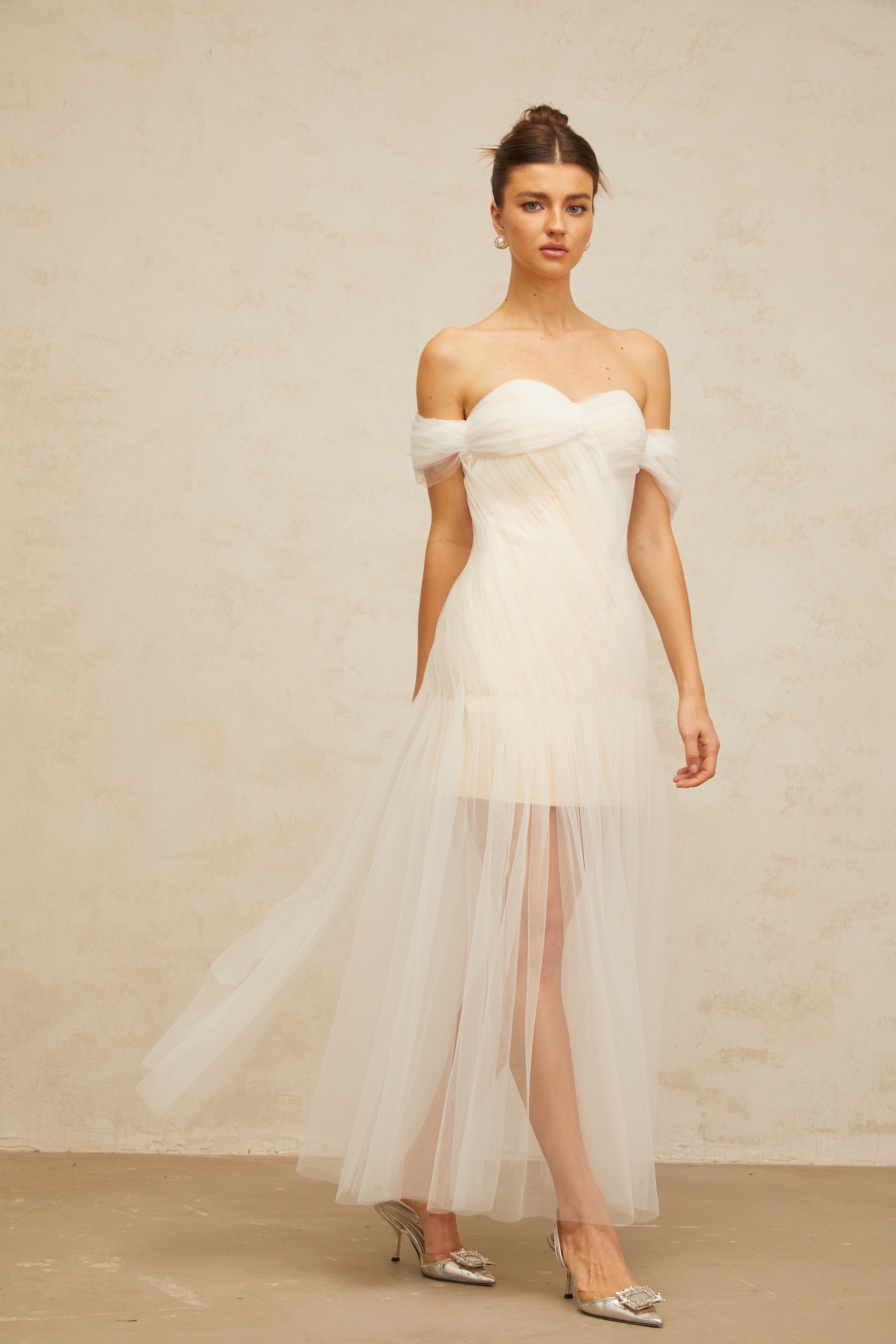 Sibylle off-white pleated tulle maxi dress