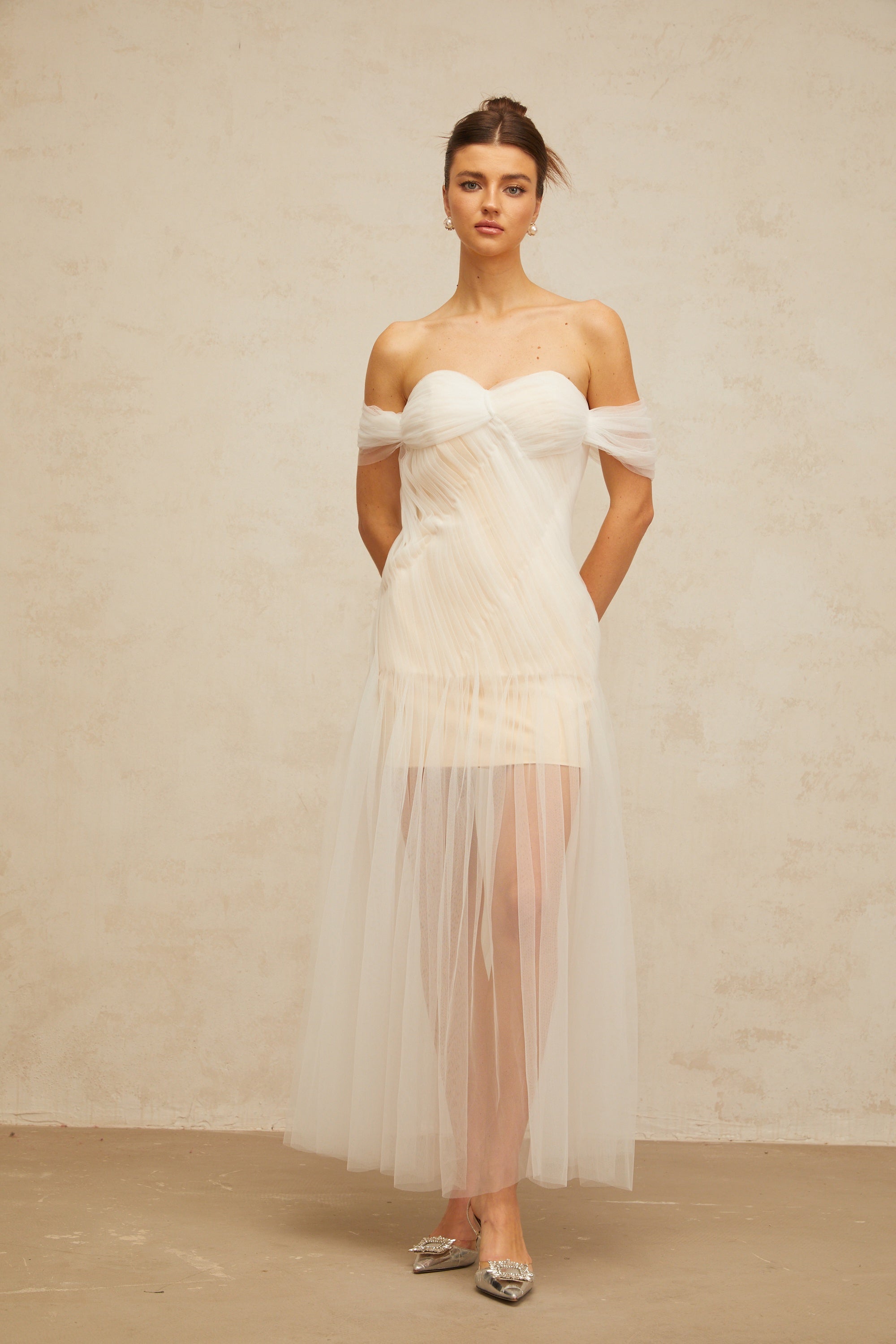 Sibylle off-white pleated tulle maxi dress