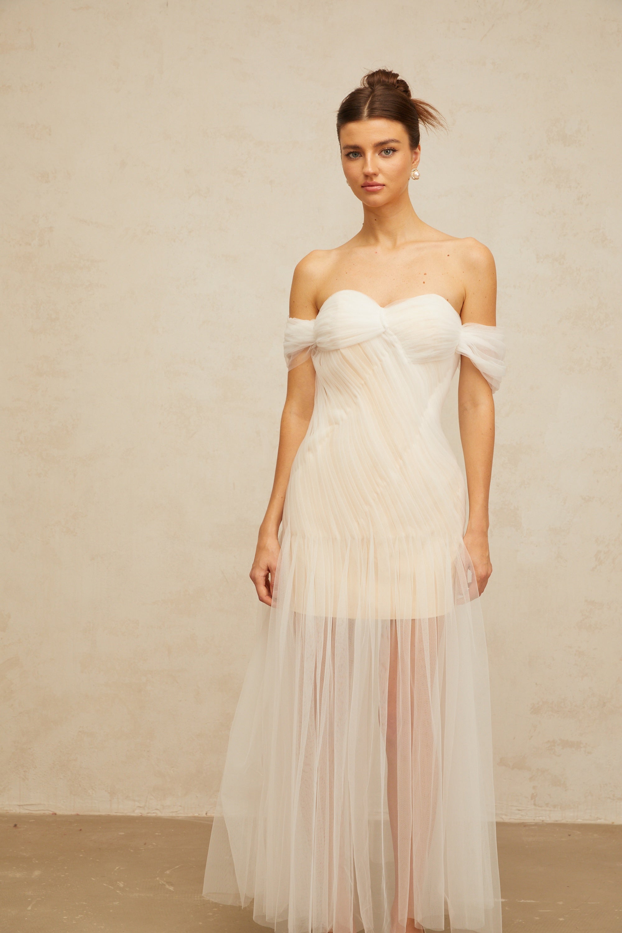 Sibylle off-white pleated tulle maxi dress