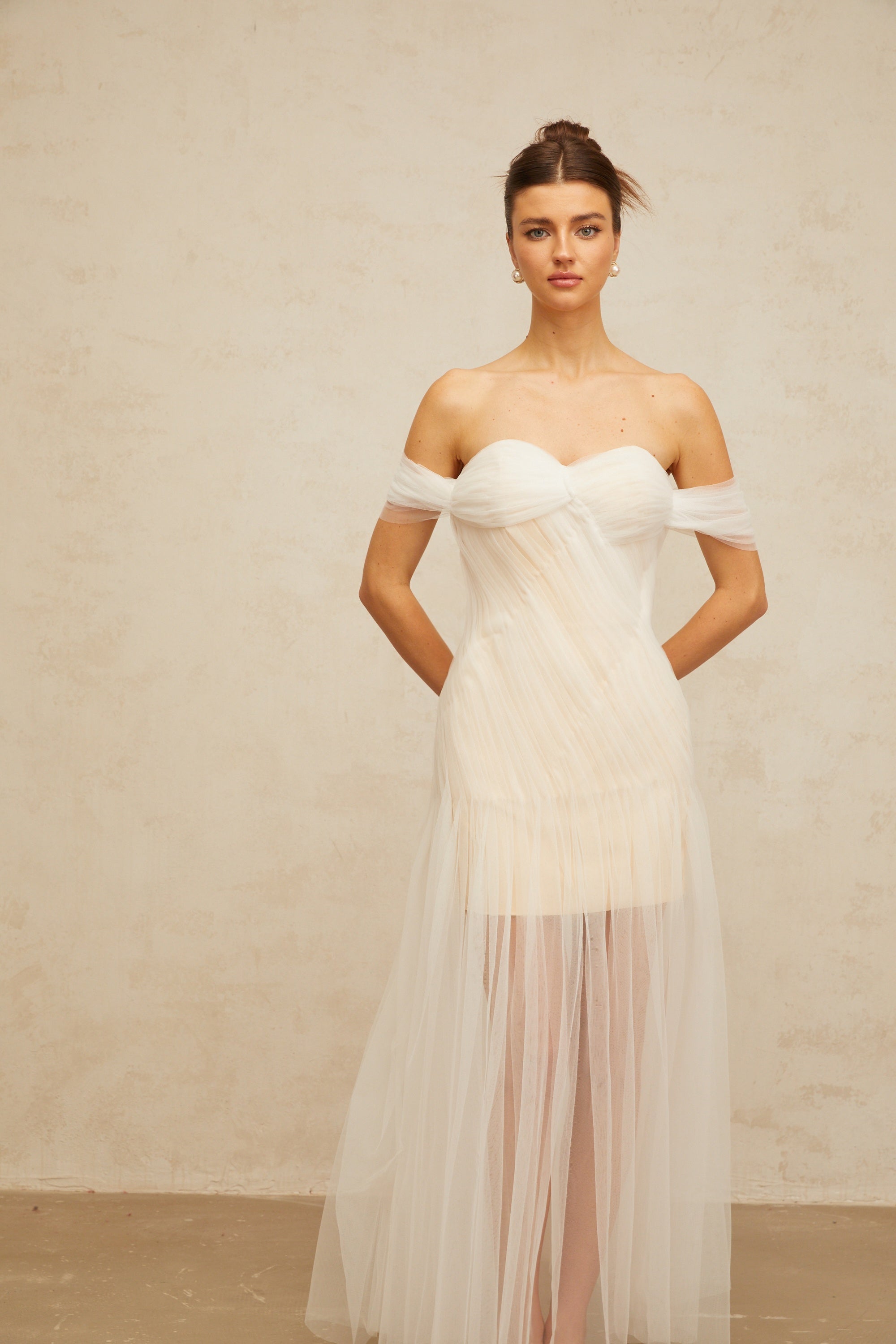 Sibylle off-white pleated tulle maxi dress