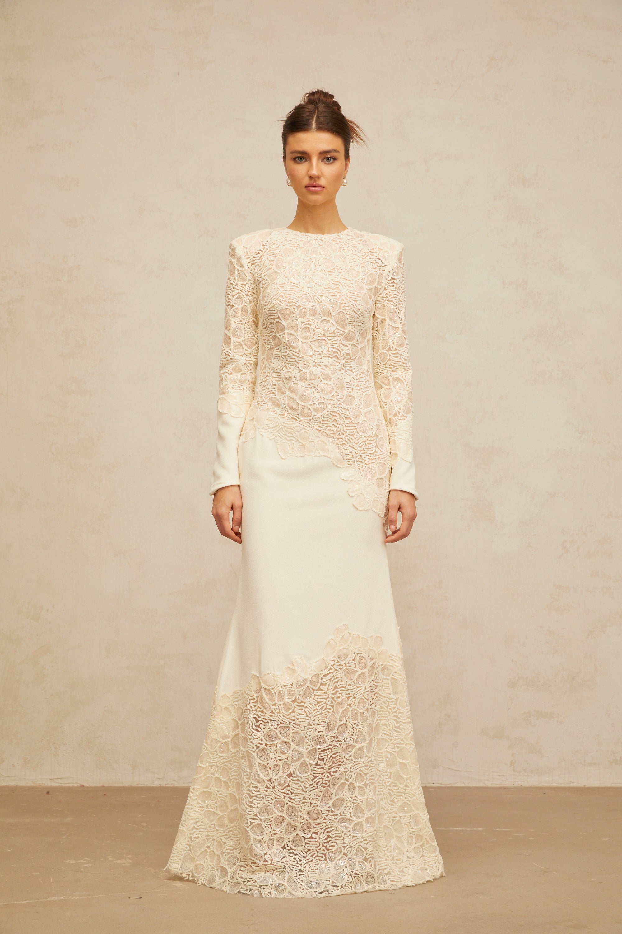 Mathilde off-white textured floral-embroidered sequined maxi dress