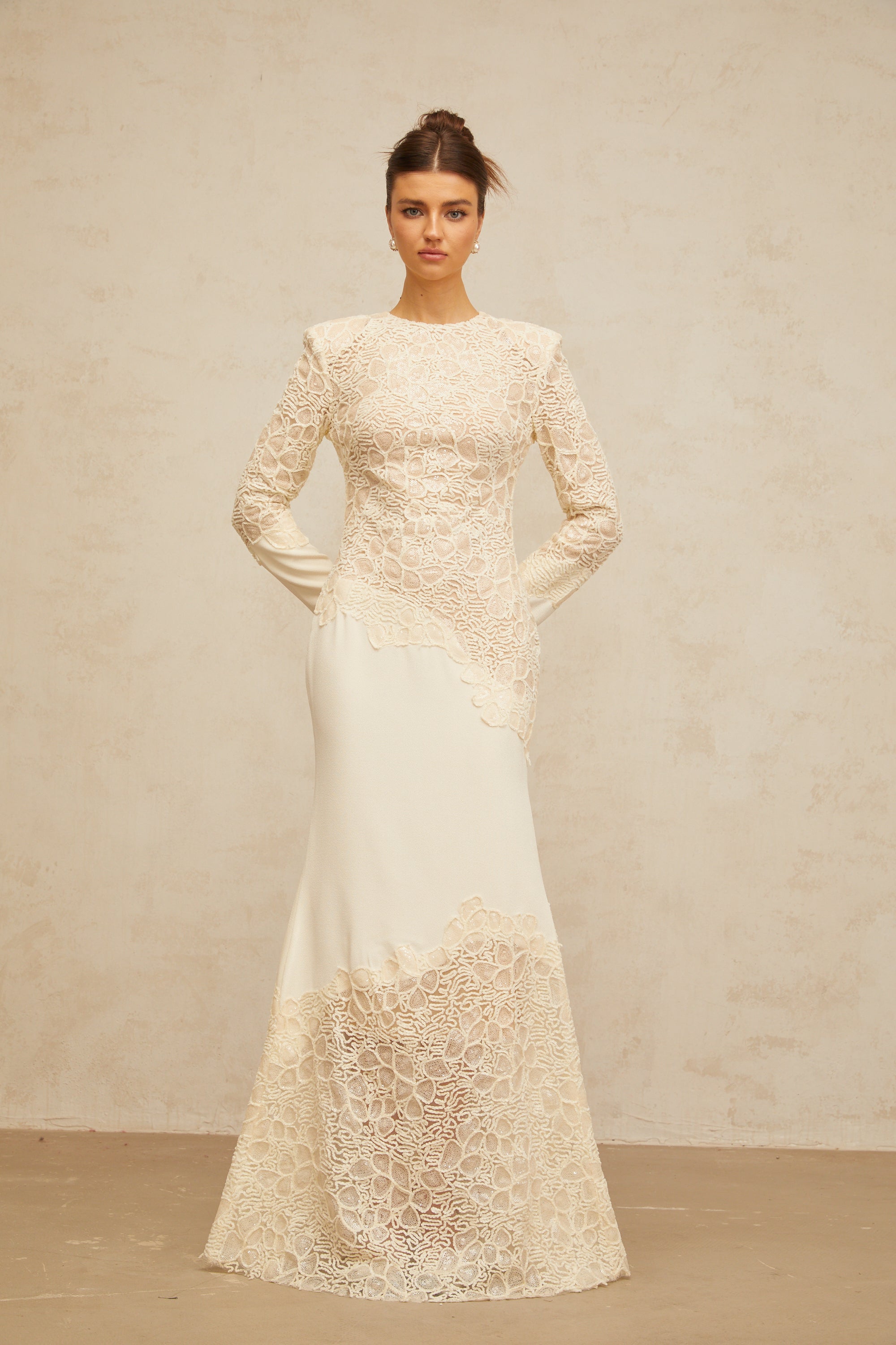 Mathilde off-white textured floral-embroidered sequined maxi dress