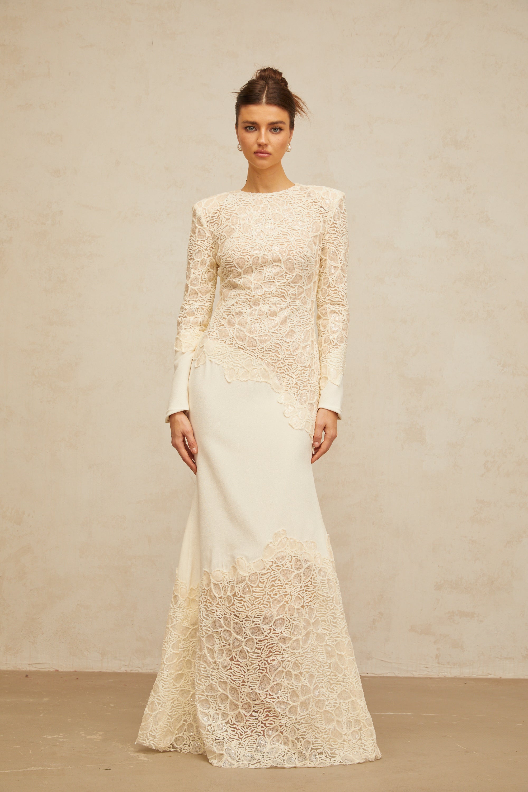 Mathilde off-white textured floral-embroidered sequined maxi dress