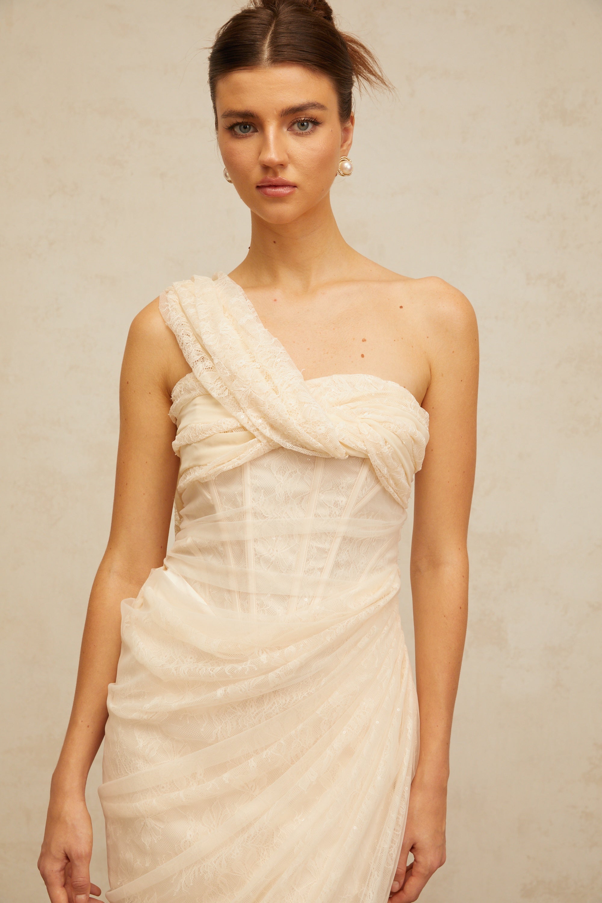 Pétunia gathered tulle-panel floral-lace midi dress