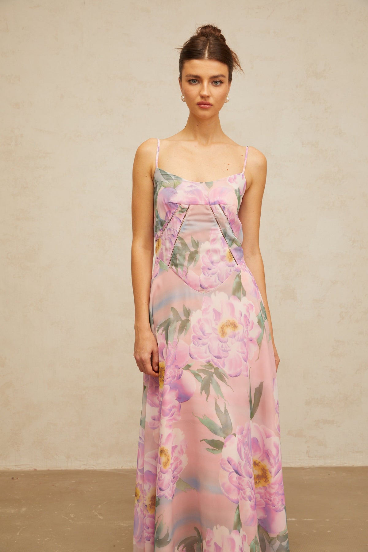 Gaëlle pink floral-print draped maxi dress