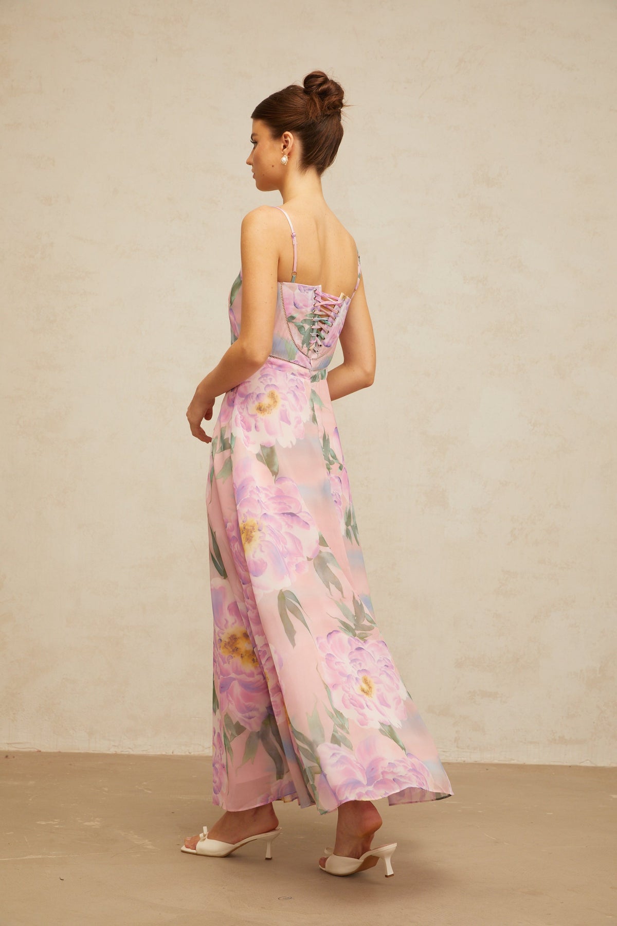 Gaëlle pink floral-print draped maxi dress