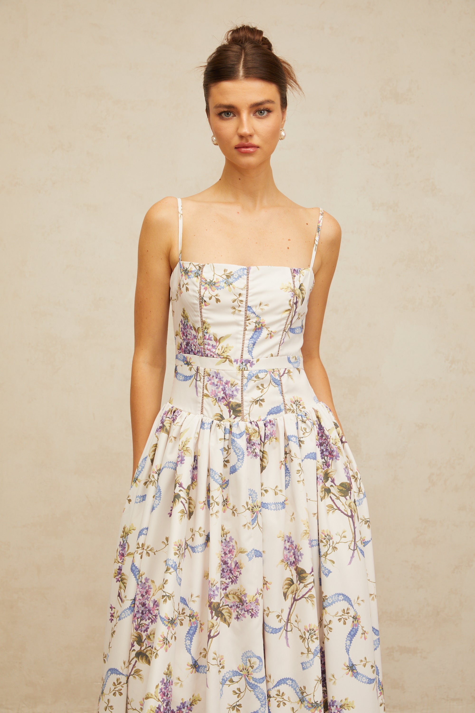 Fleur white floral-print midi dress