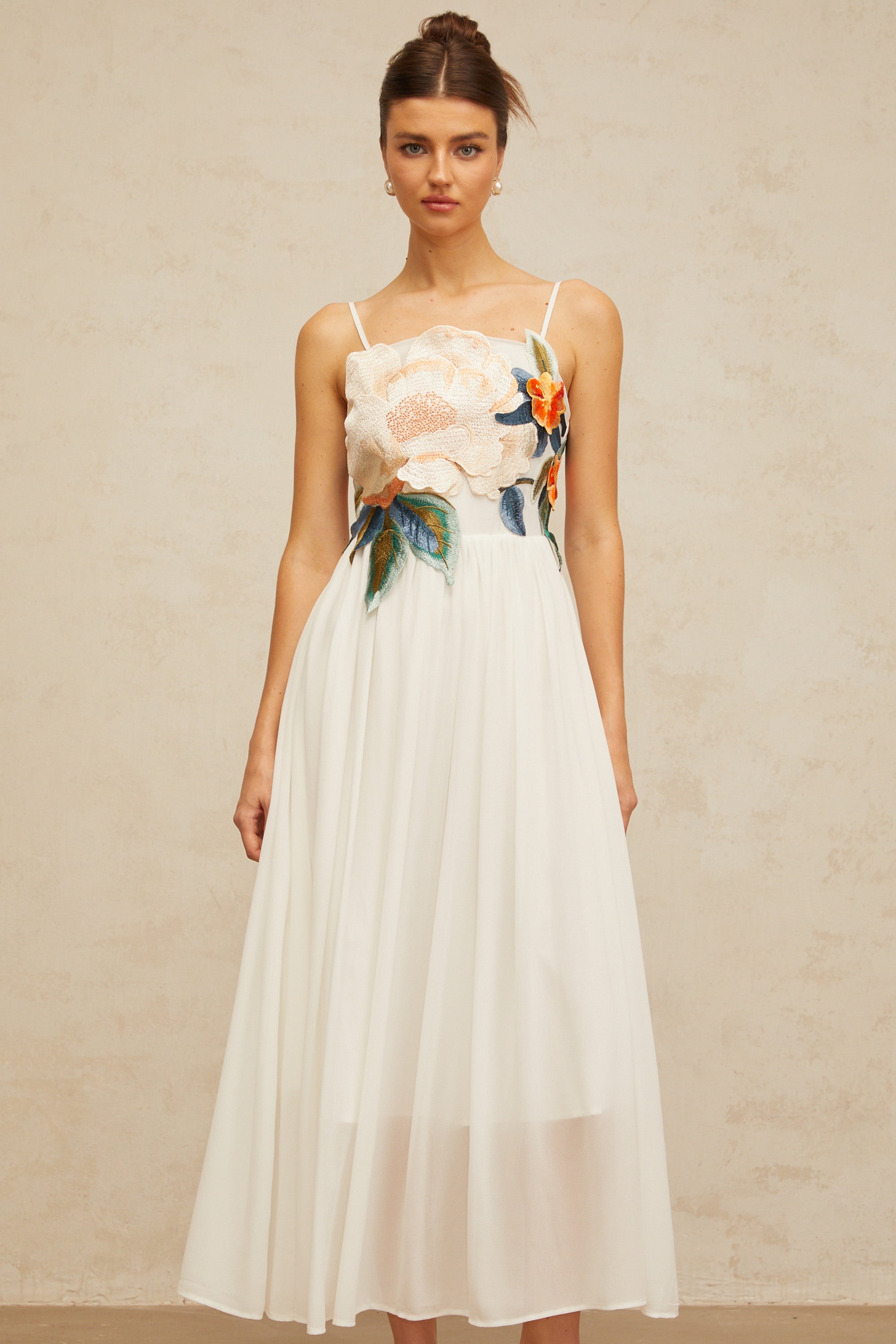 Josette floral-embroidered shirred maxi dress in White (Final Sale-US Only)