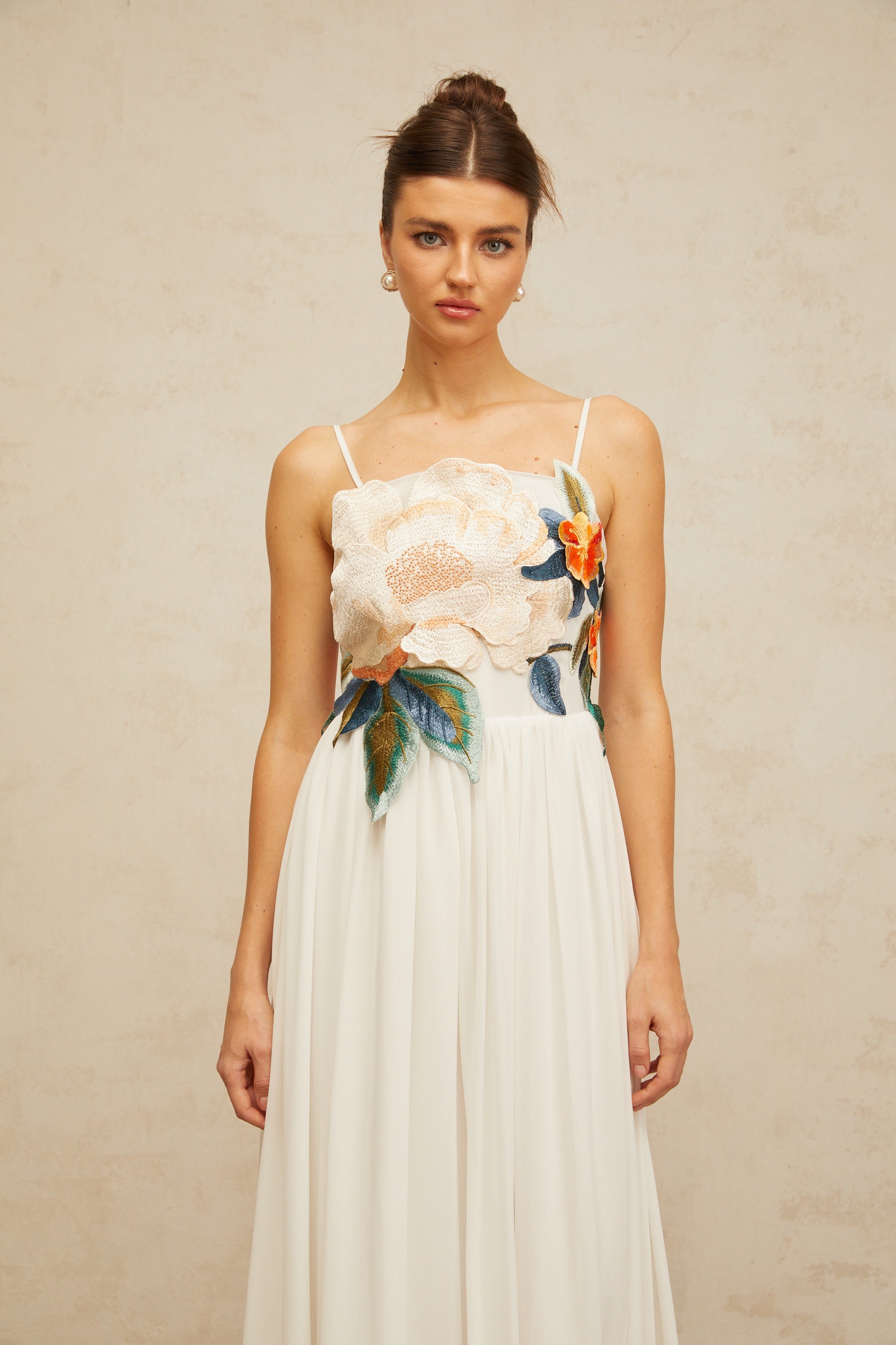 Josette floral-embroidered shirred maxi dress in White (Final Sale-US Only)