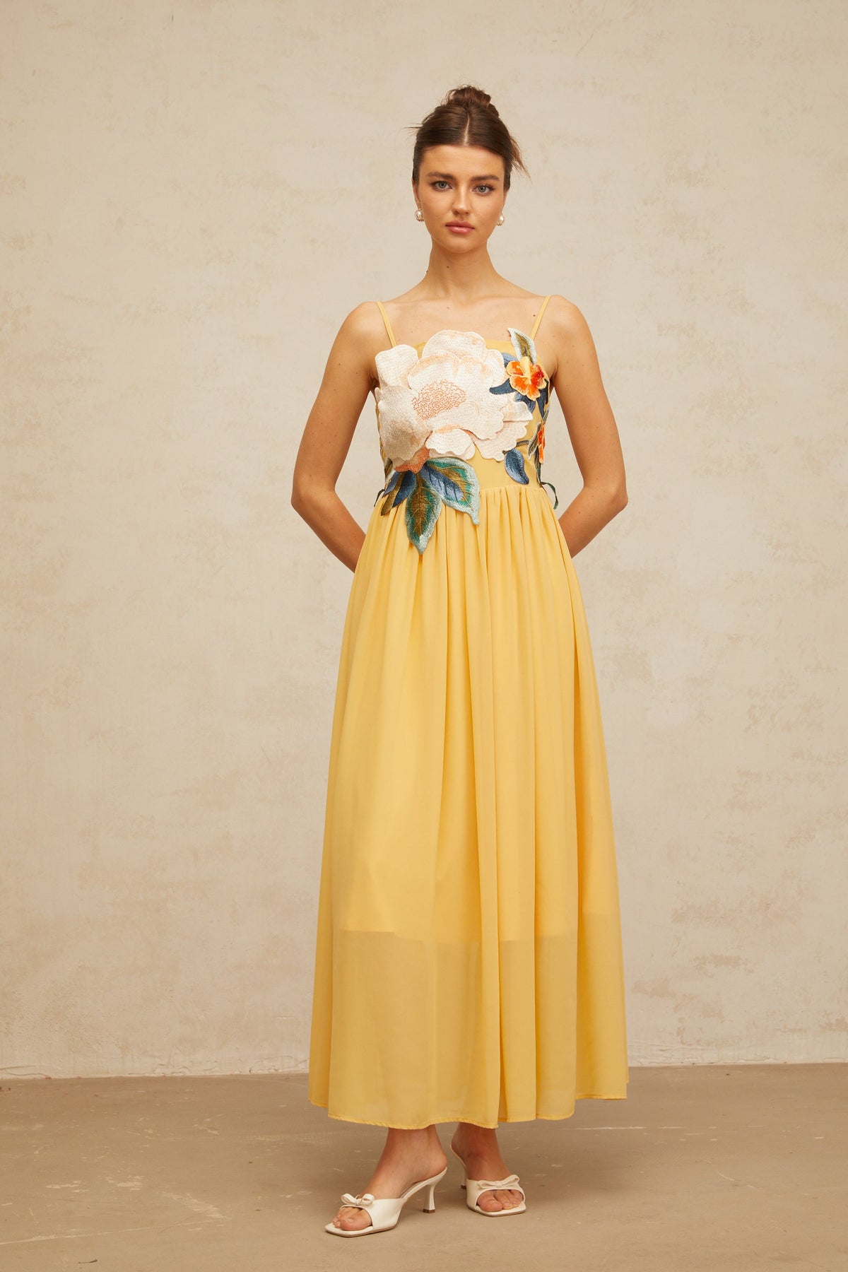 Josette floral-embroidered shirred maxi dress in Yellow (Final Sale-US Only)
