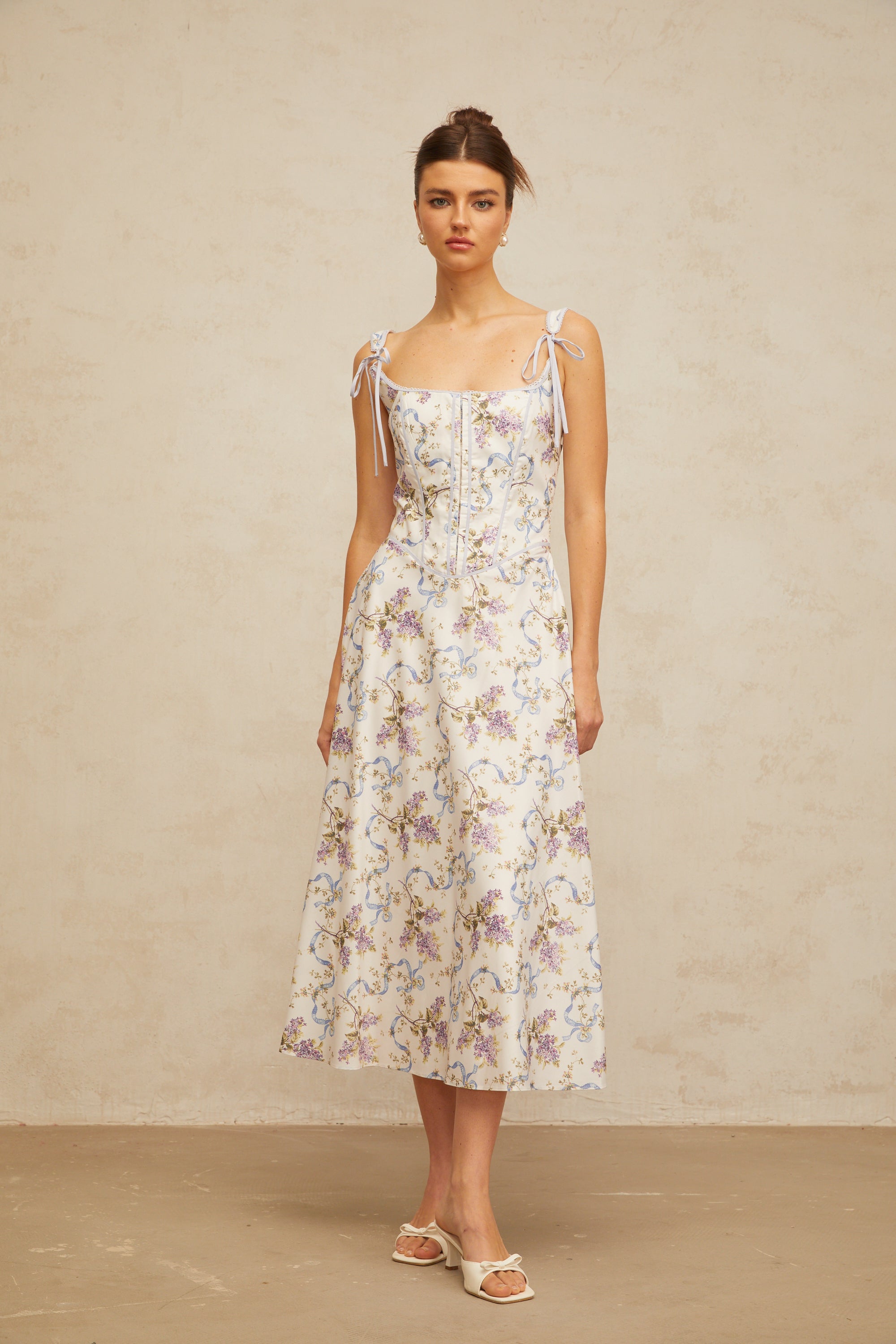 Bruyère white floral-print flared midi dress