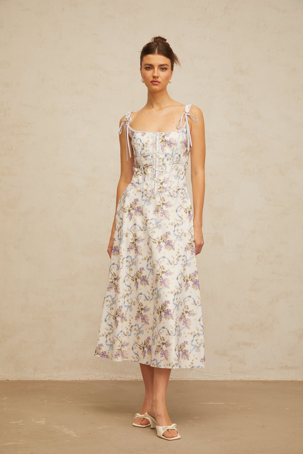 Bruyère white floral-print flared midi dress