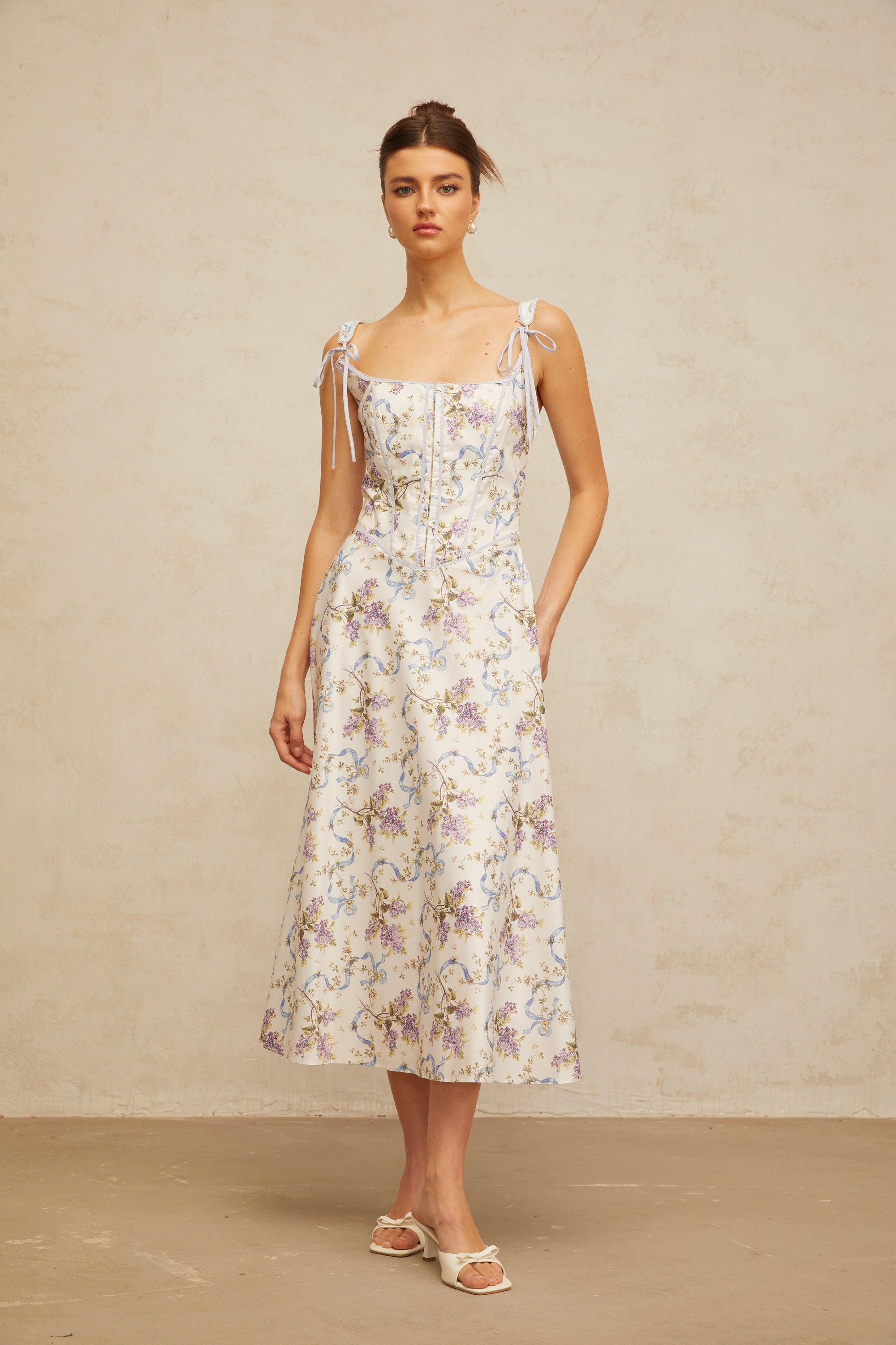 Bruyère white floral-print flared midi dress