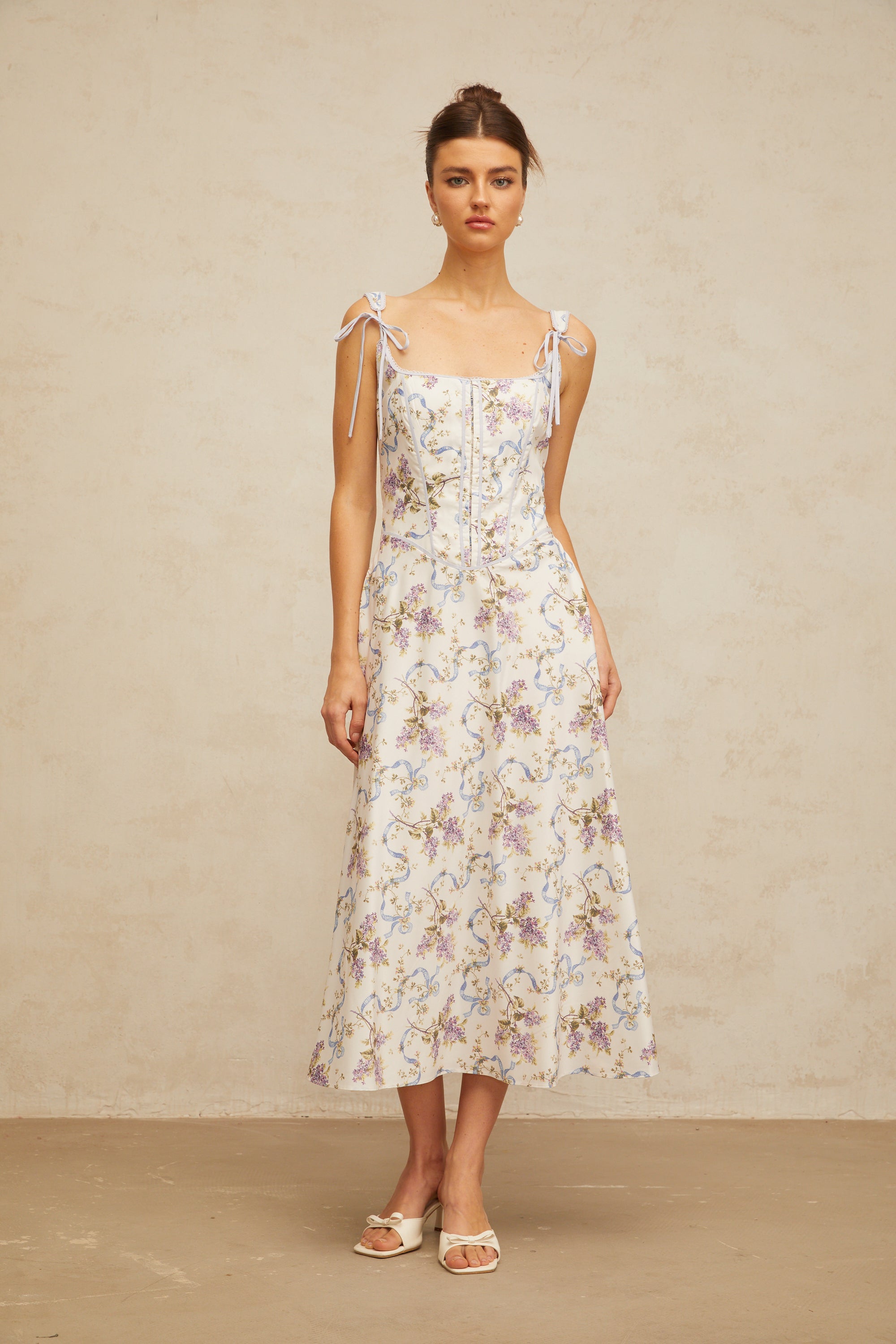 Bruyère white floral-print flared midi dress