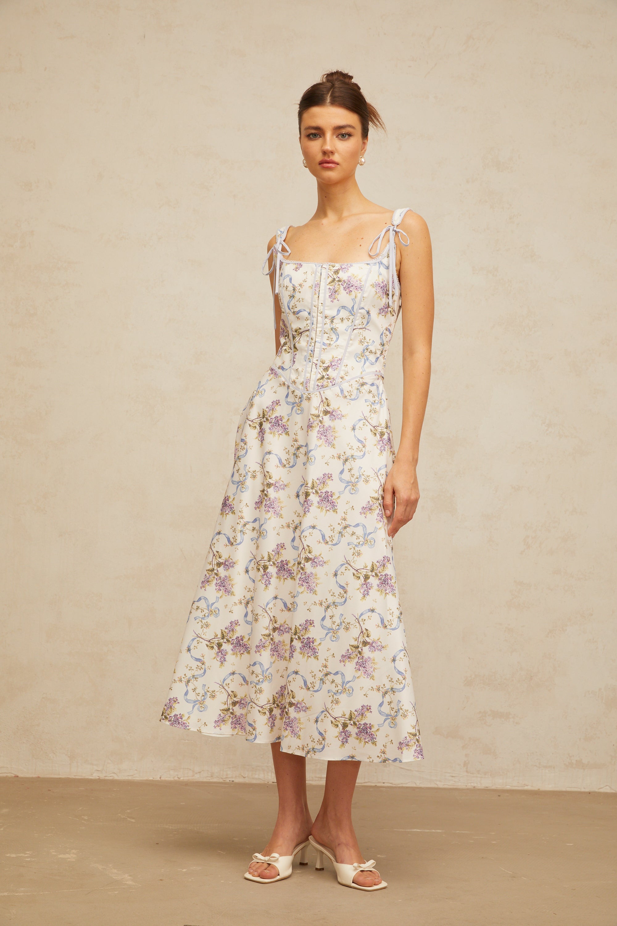 Bruyère white floral-print flared midi dress