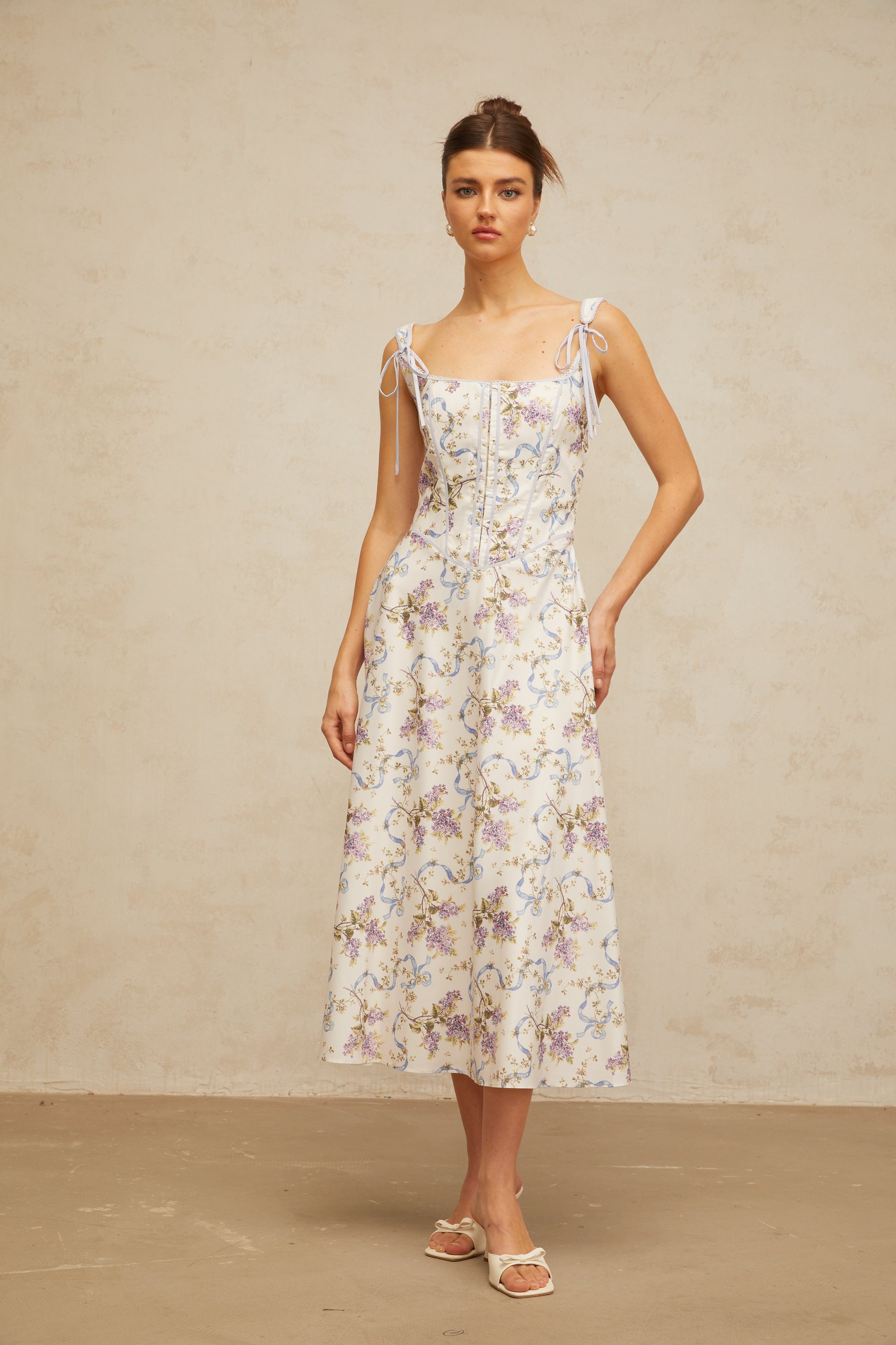 Bruyère white floral-print flared midi dress