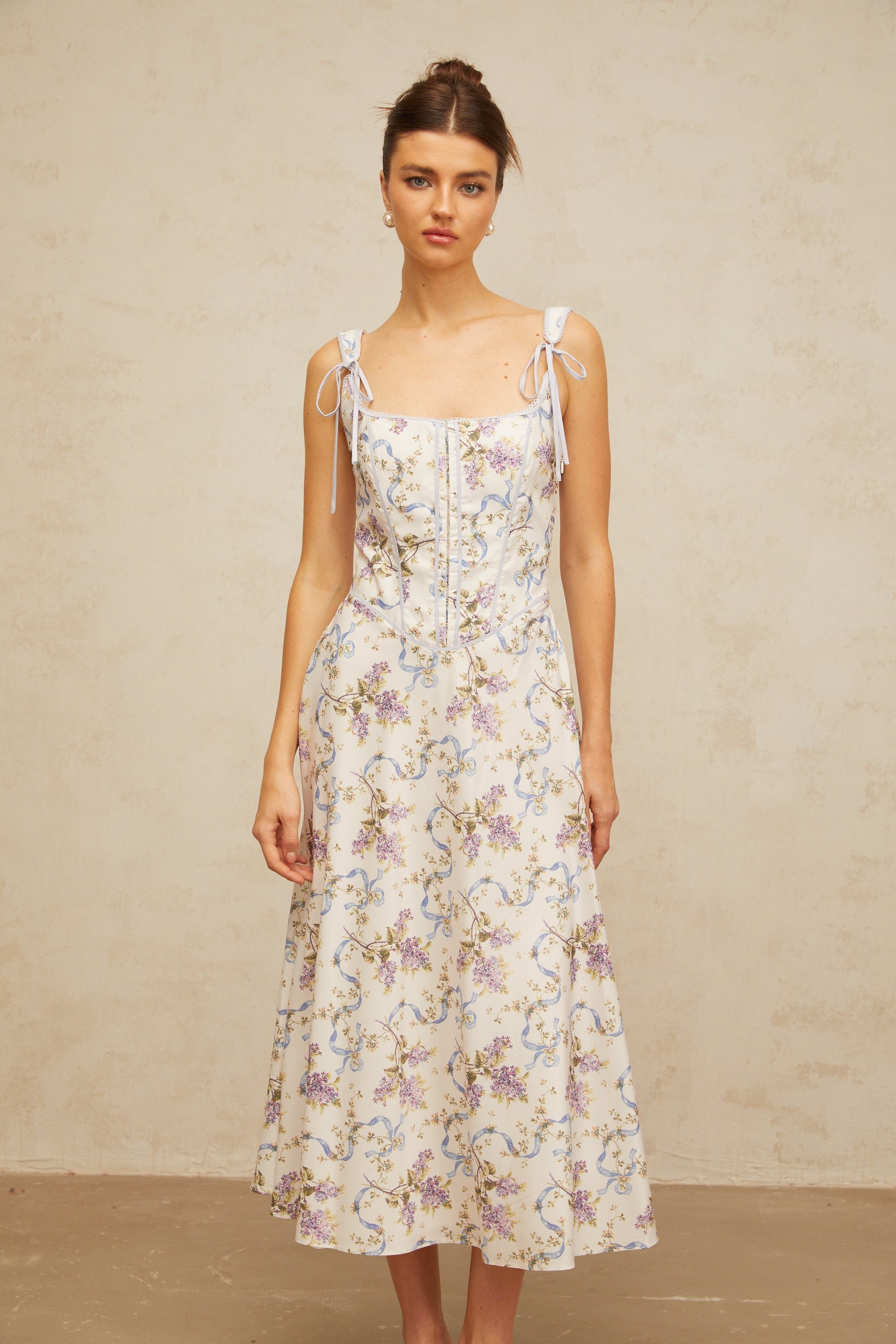 Bruyère white floral-print flared midi dress