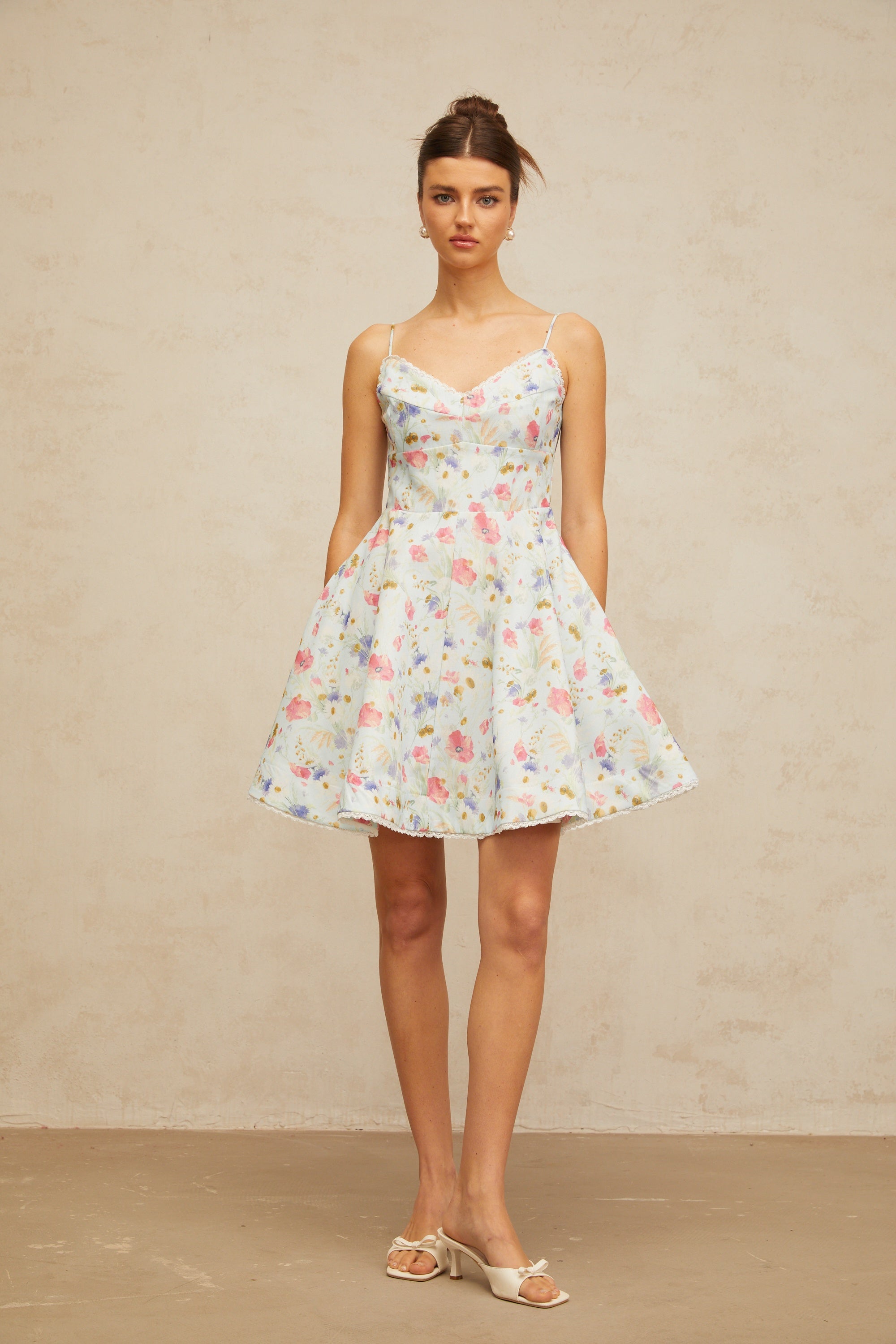Avril floral-print flounced mini dress in Blue