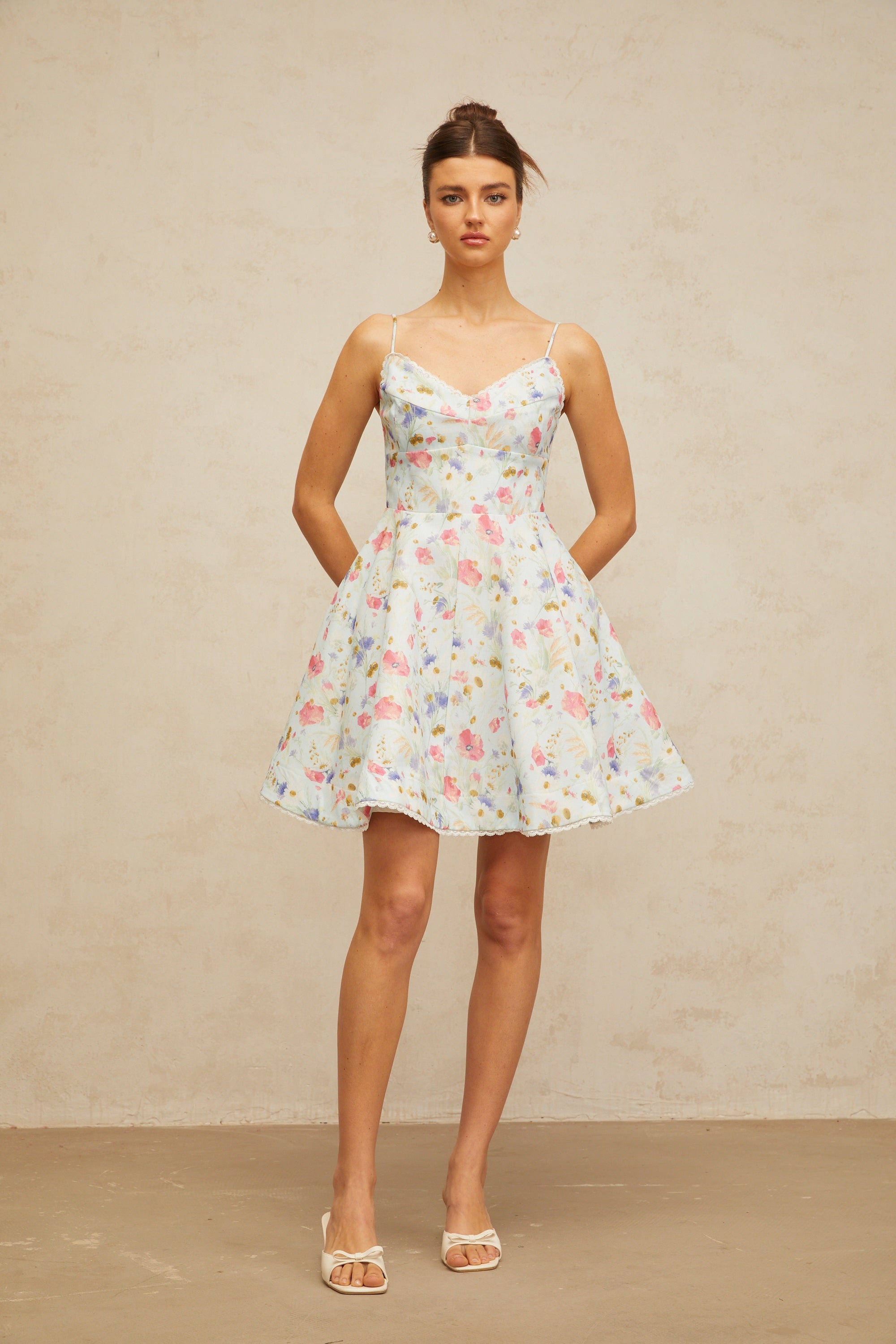 Avril floral-print flounced mini dress in Blue