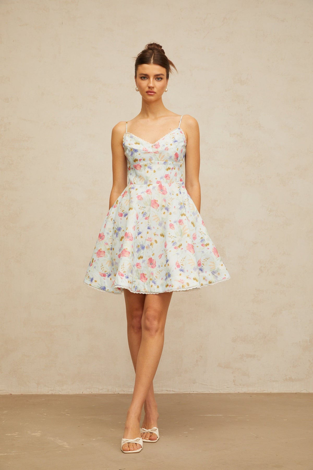 Avril floral-print flounced mini dress in Blue