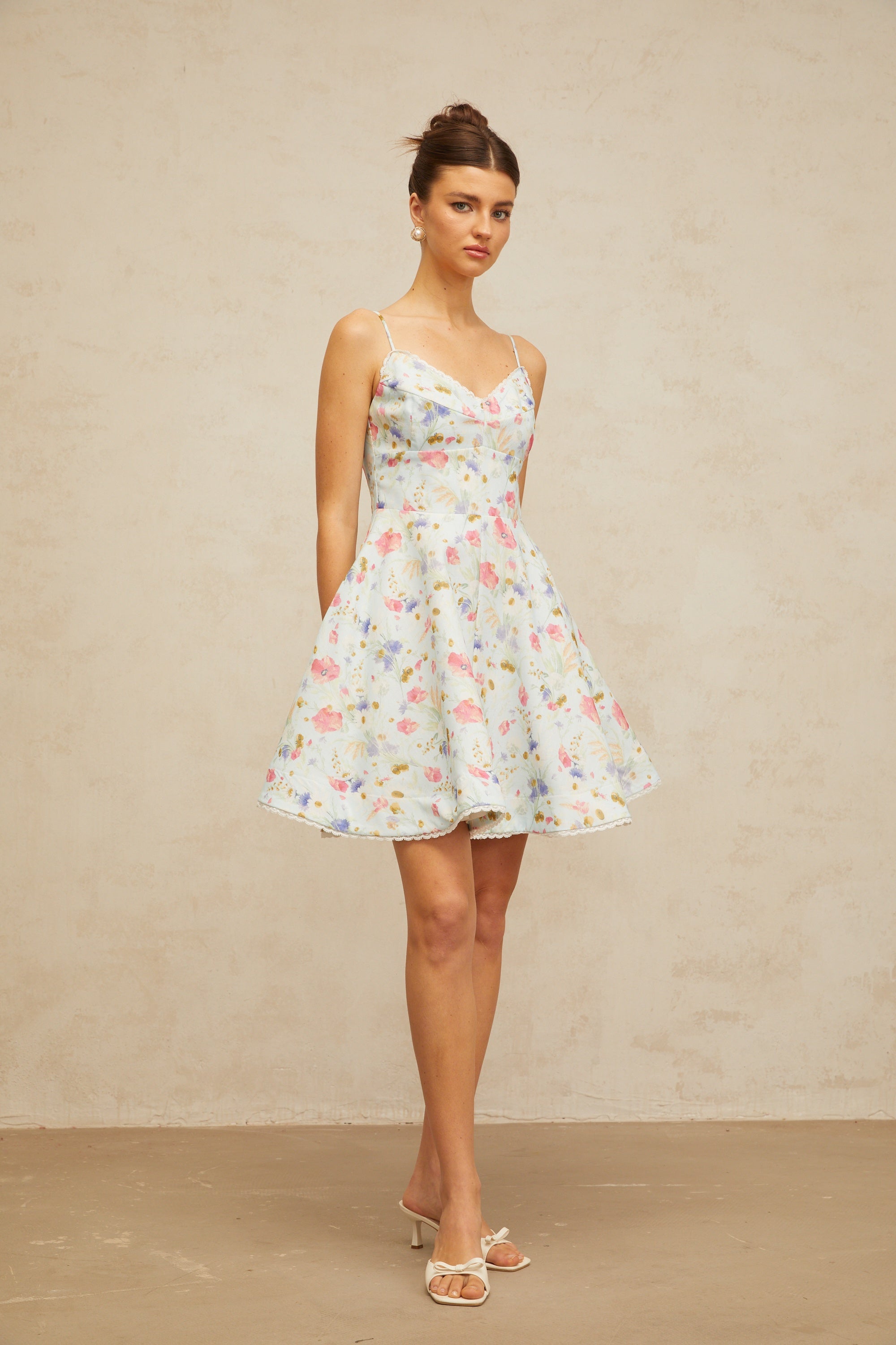 Avril floral-print flounced mini dress in Blue