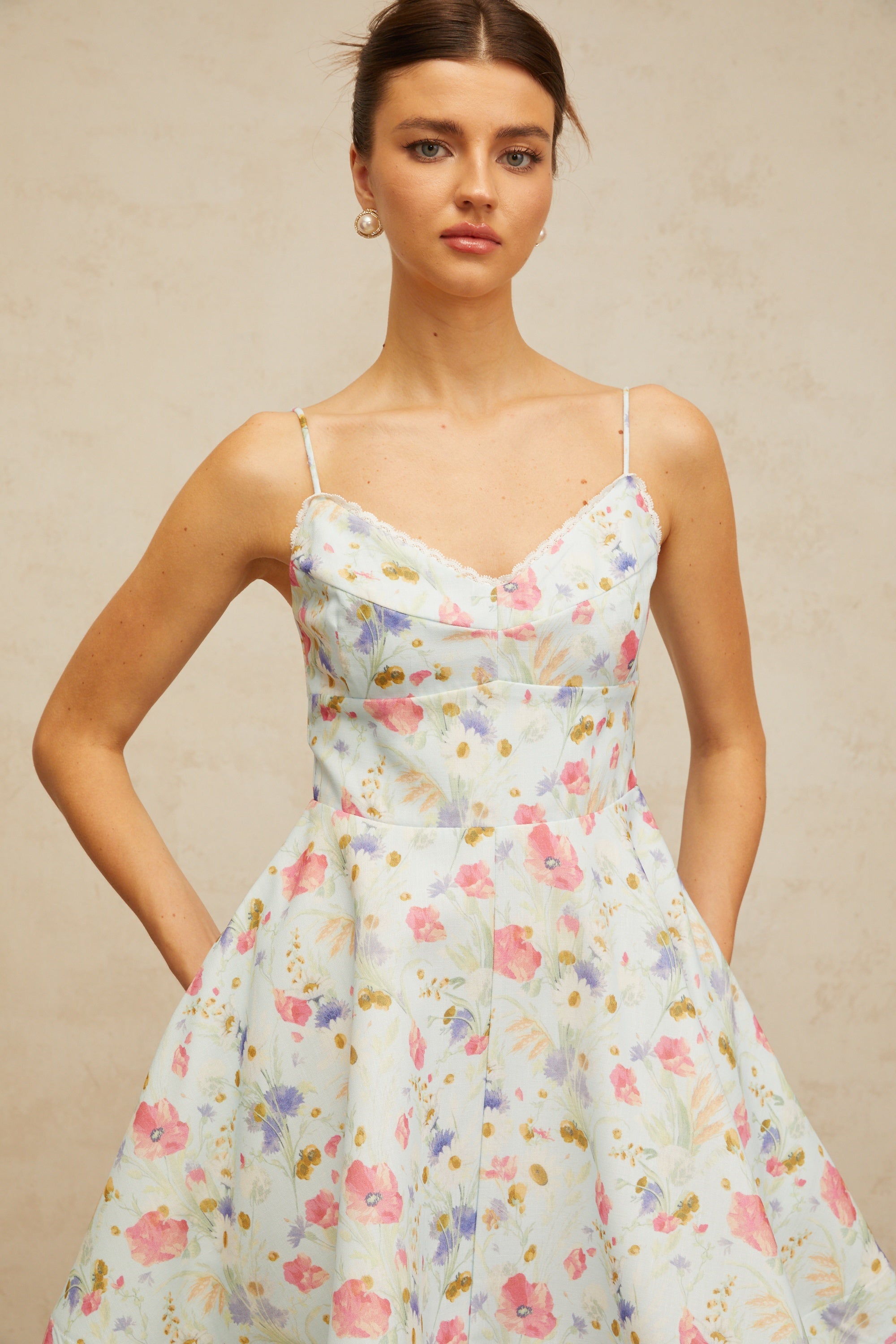Avril floral-print flounced mini dress in Blue
