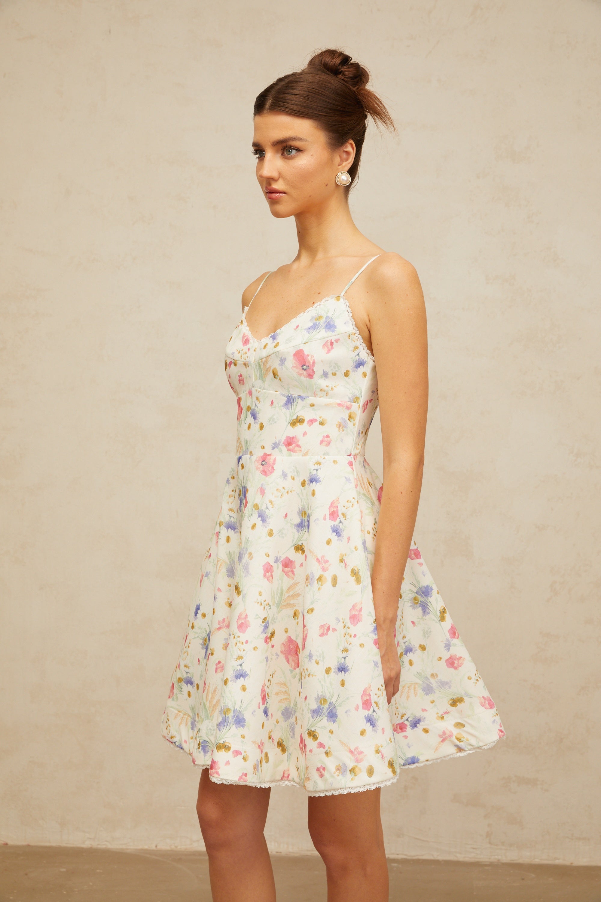 Avril floral-print flounced mini dress in White (Final Sale)