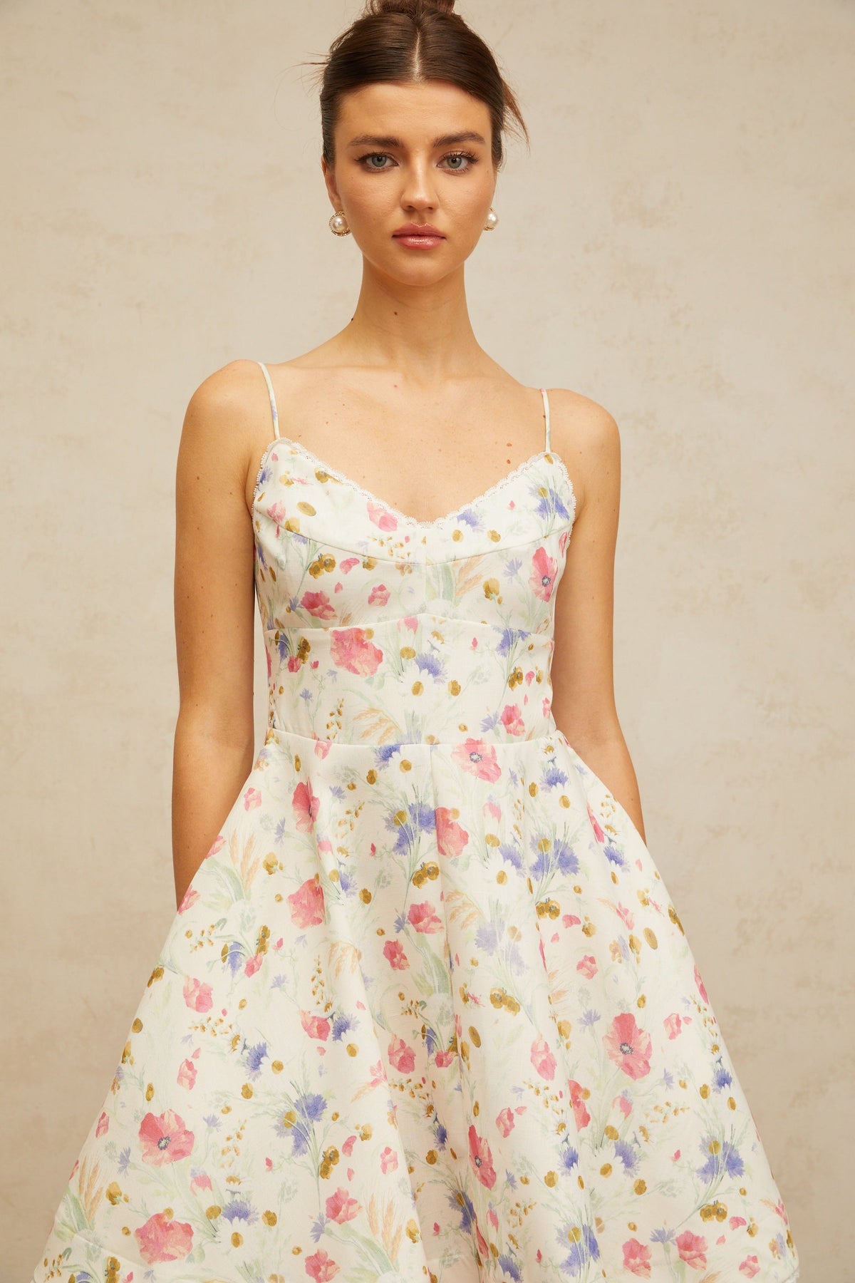 Avril floral-print flounced mini dress in White (Final Sale)