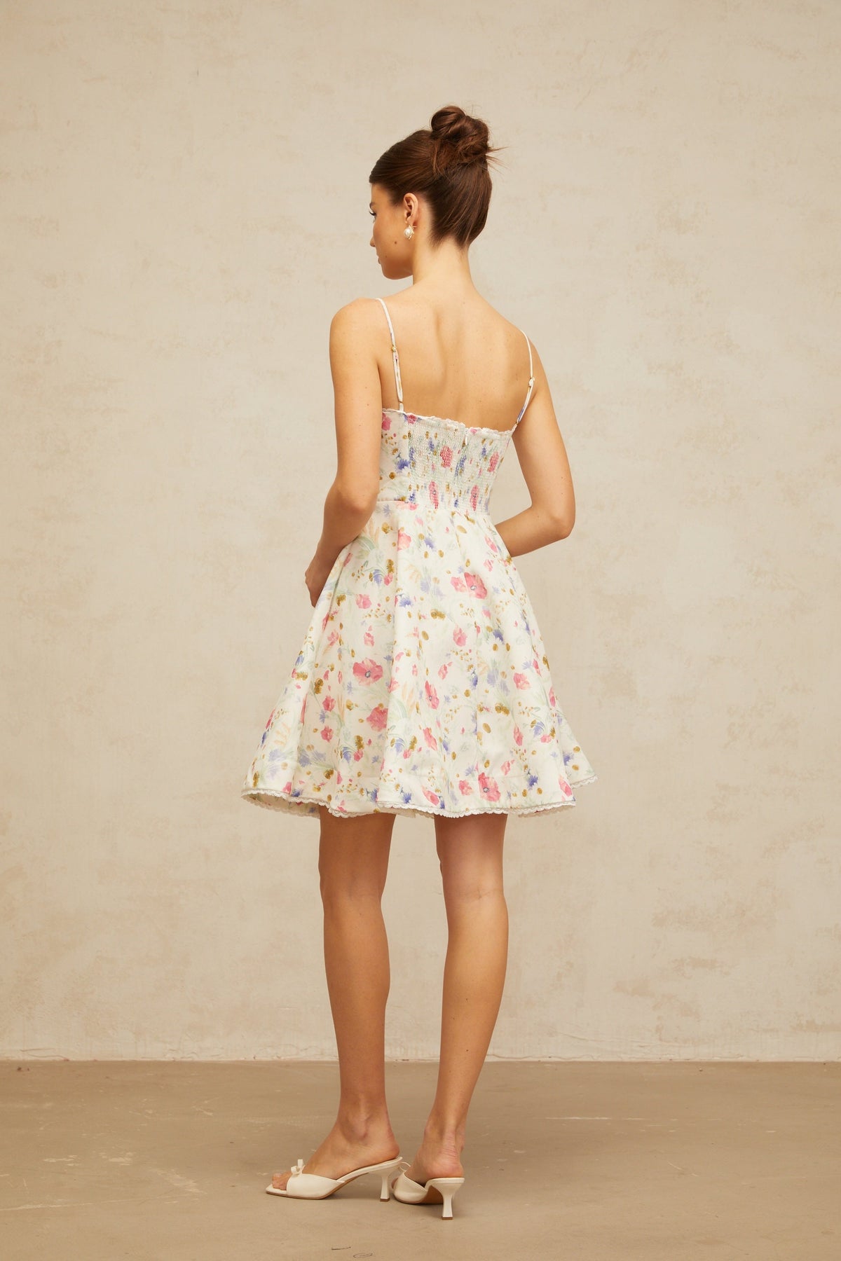Avril floral-print flounced mini dress in White (Final Sale)