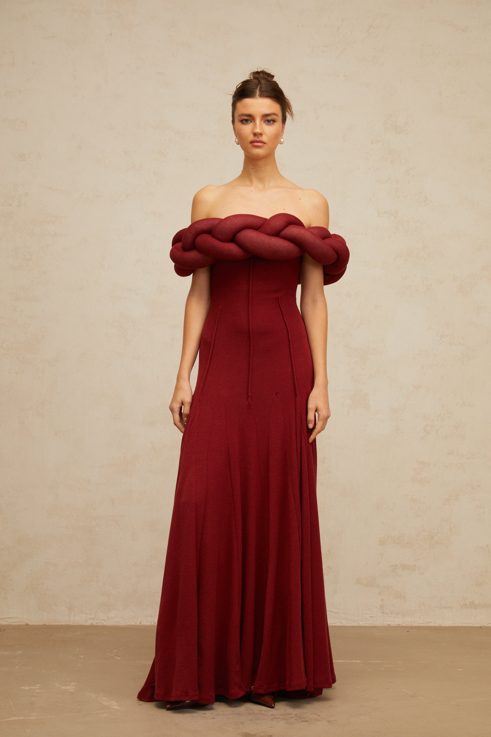Roxane red braid-design knit maxi dress